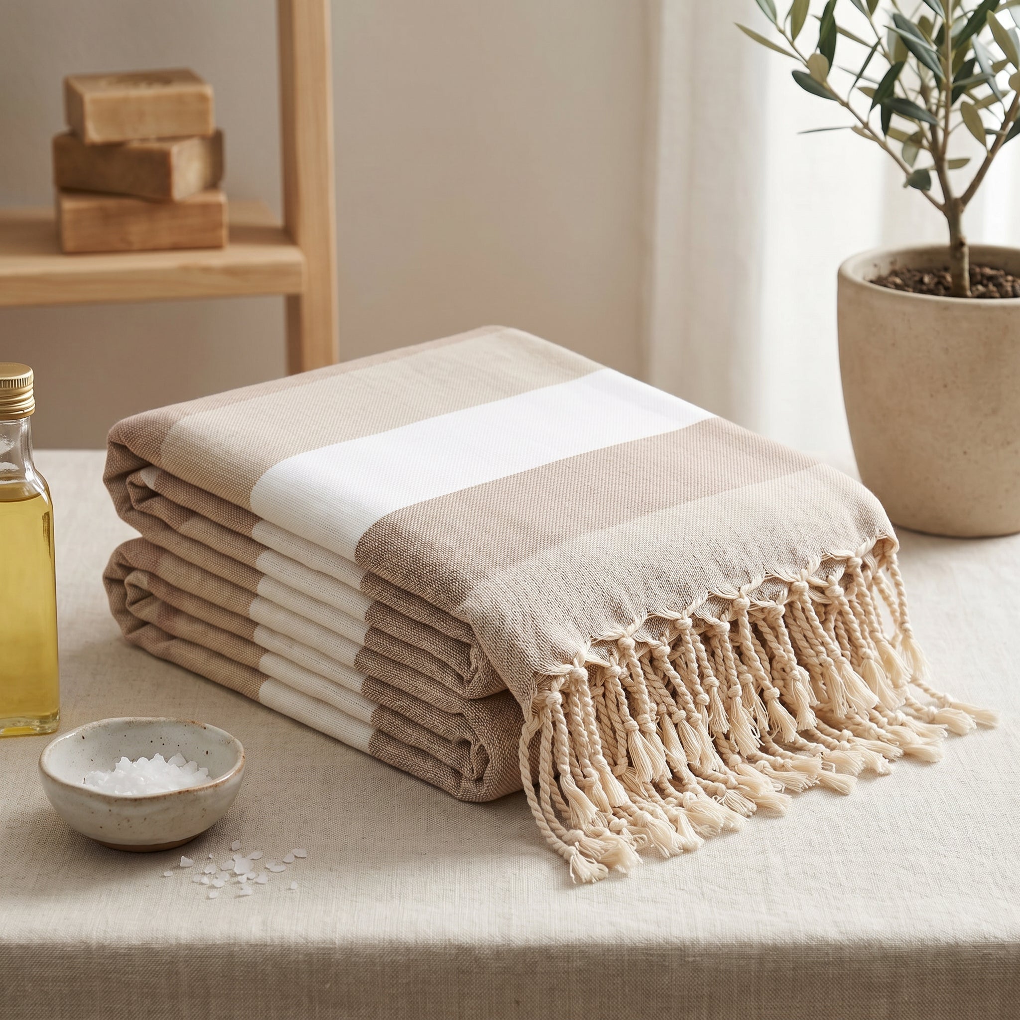 Earthy Brown Premium Turkish Cotton Peshtemal – Lightweight Spa & Beach Towel, Soft, Absorbent & Quick Dry (APS-01)