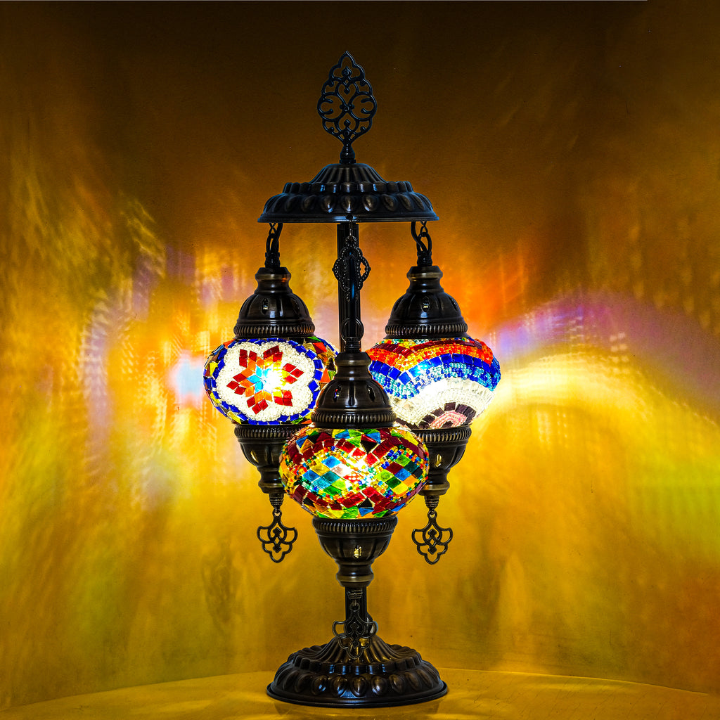 3-Globe Turkish Mosaic Table Lamp (Multi Color)