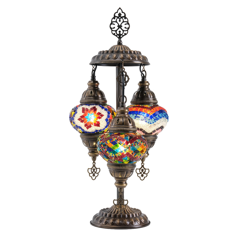 3-Globe Turkish Mosaic Table Lamp (Multi Color)