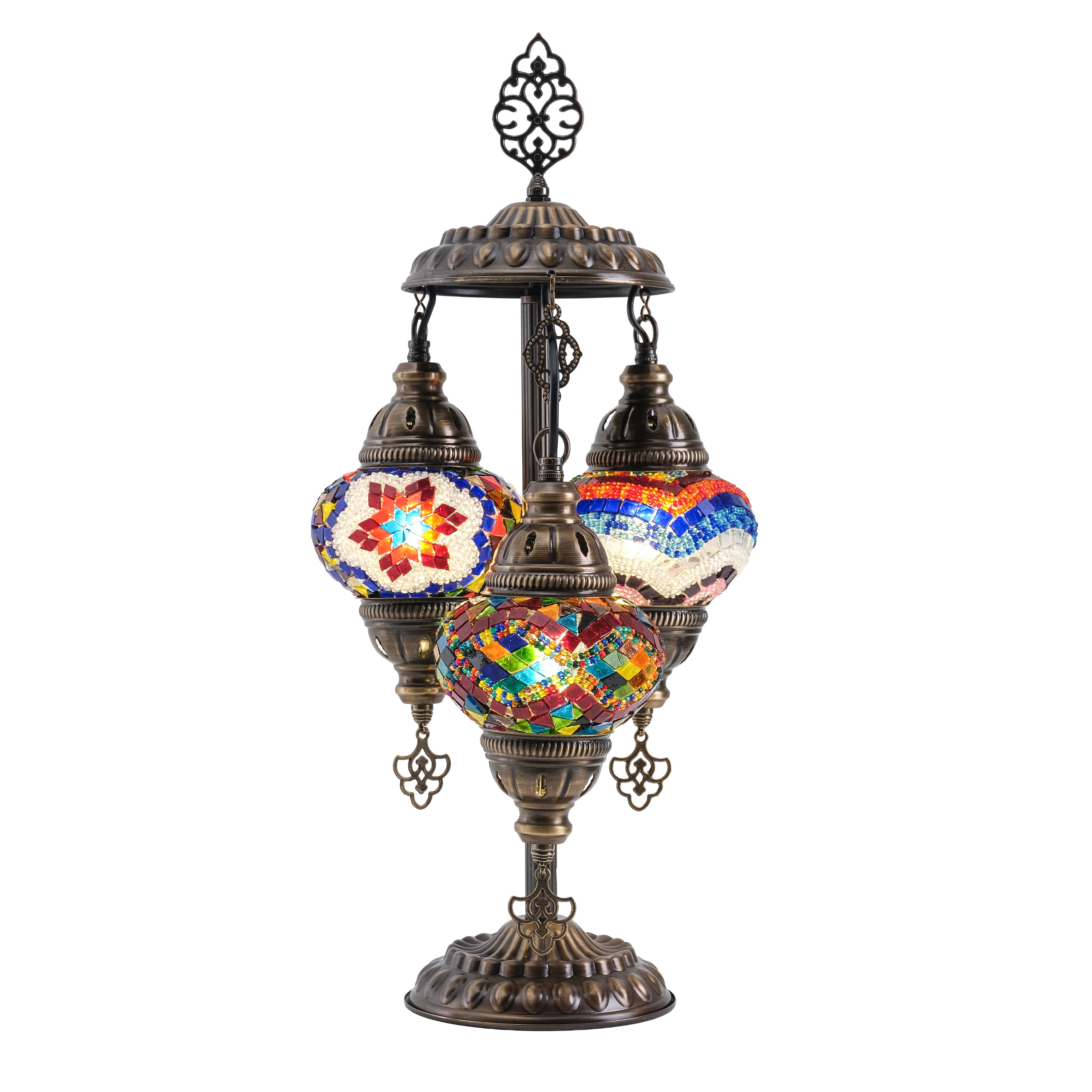 3-Globe Turkish Mosaic Table Lamp (Multi Color)