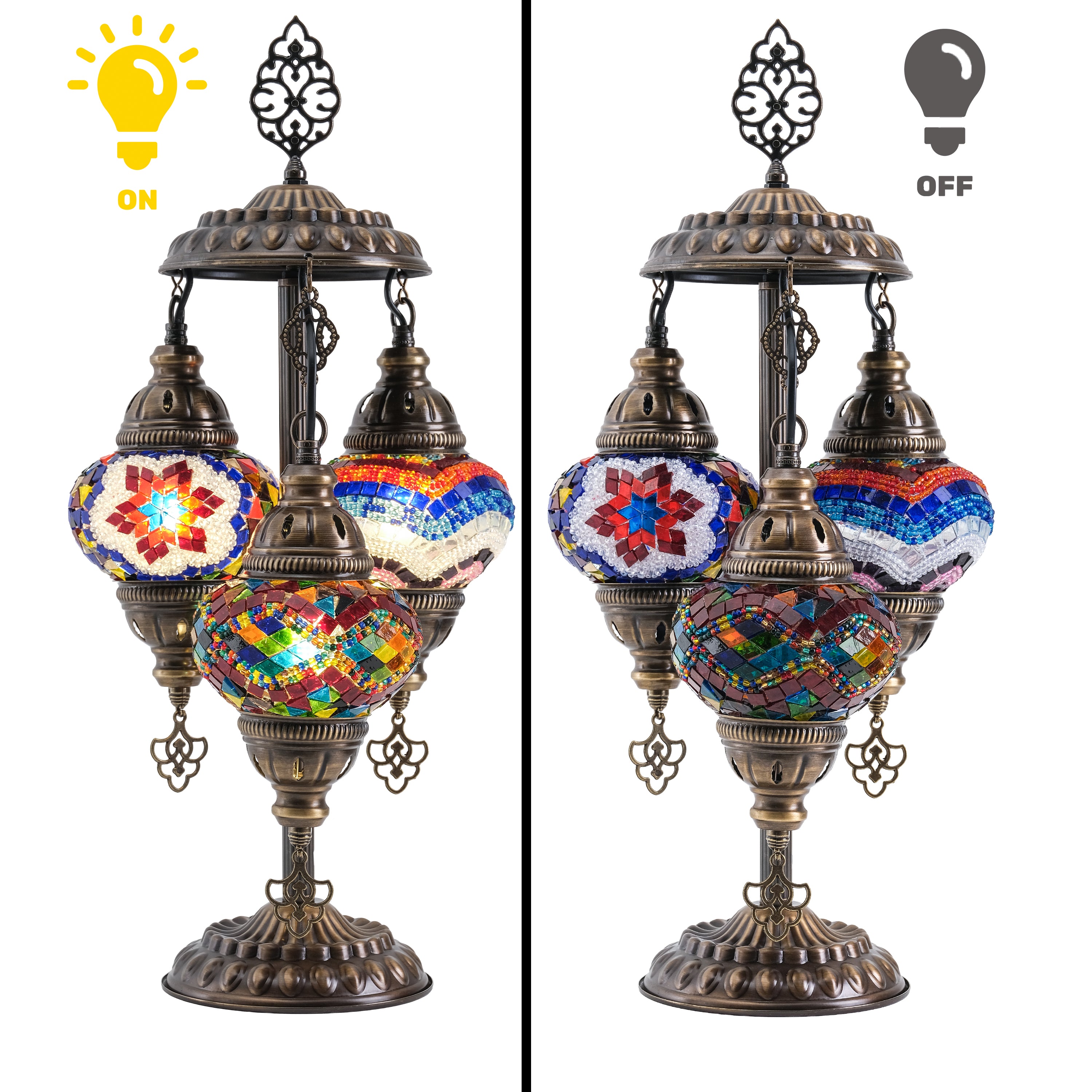 3-Globe Turkish Mosaic Table Lamp (Multi Color)