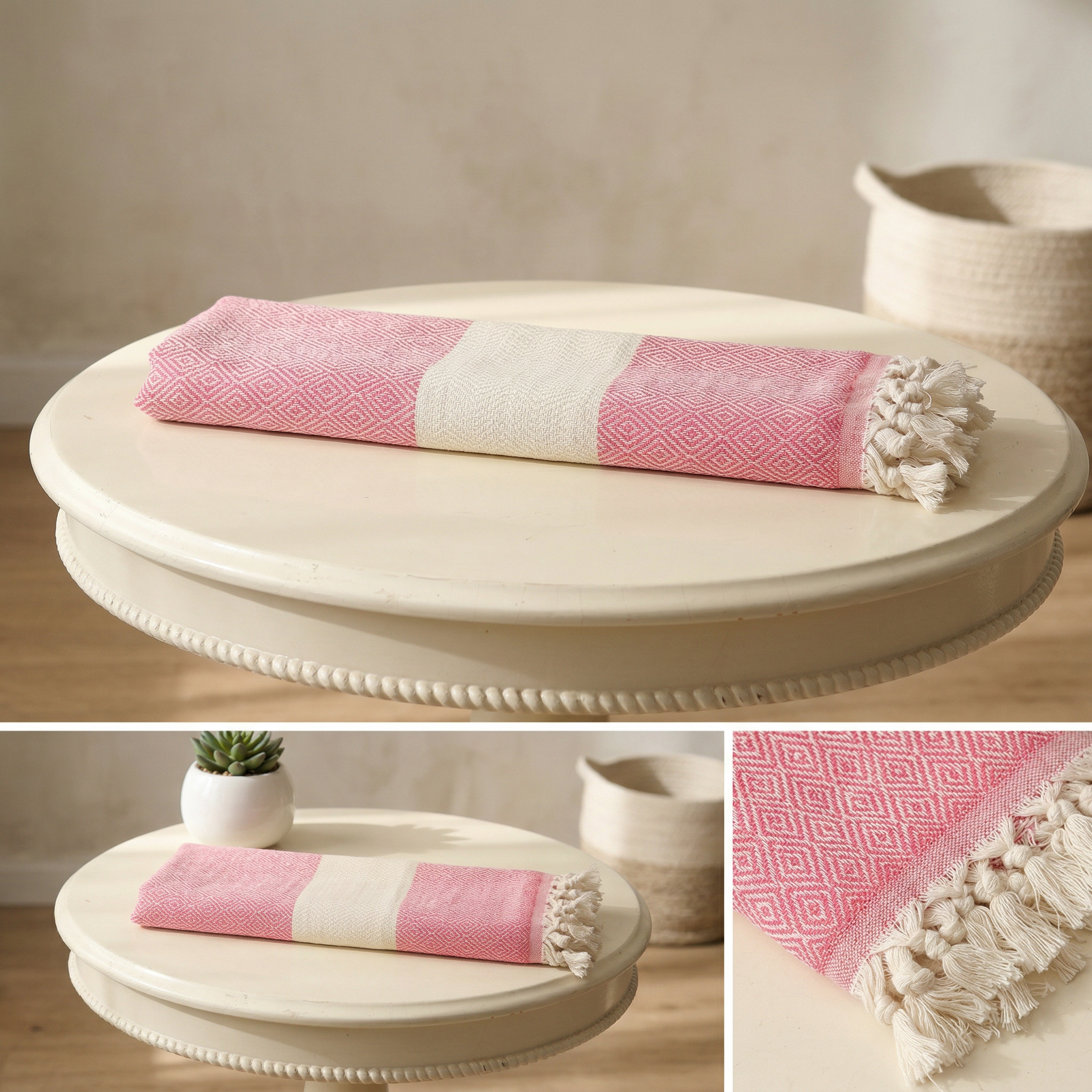 Pink Diamond Premium Turkish Cotton Peshtemal – Lightweight Spa & Beach Towel, Soft, Absorbent & Quick Dry (EPS-01)