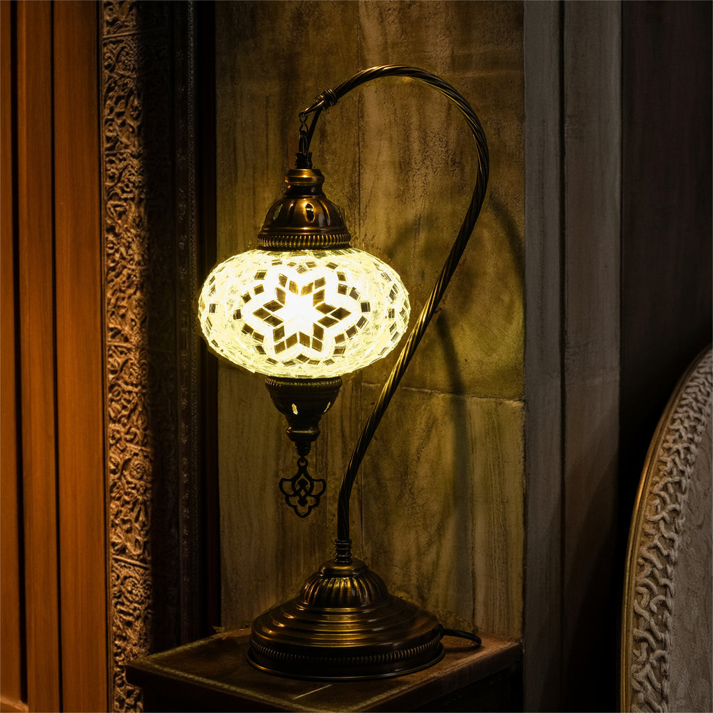 Mozaist Handmade Turkish Mosaic Swan Table Lamp White