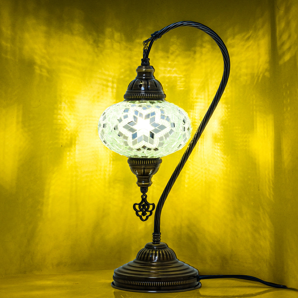 Mozaist Handmade Turkish Mosaic Swan Table Lamp White