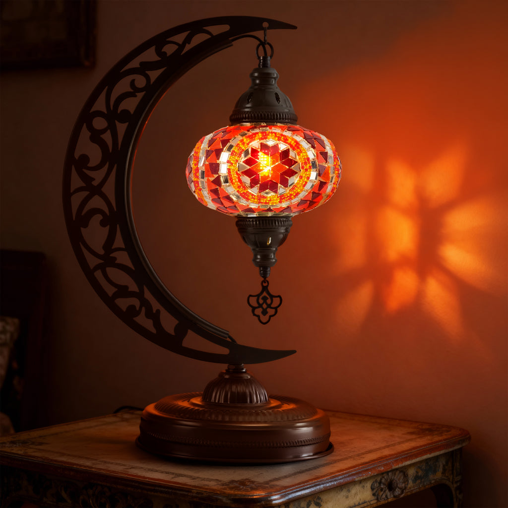 Turkish Mosaic Crescent Table Lamp (Orange)