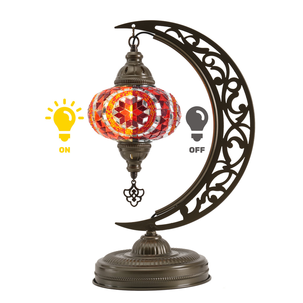 Turkish Mosaic Crescent Table Lamp (Orange)