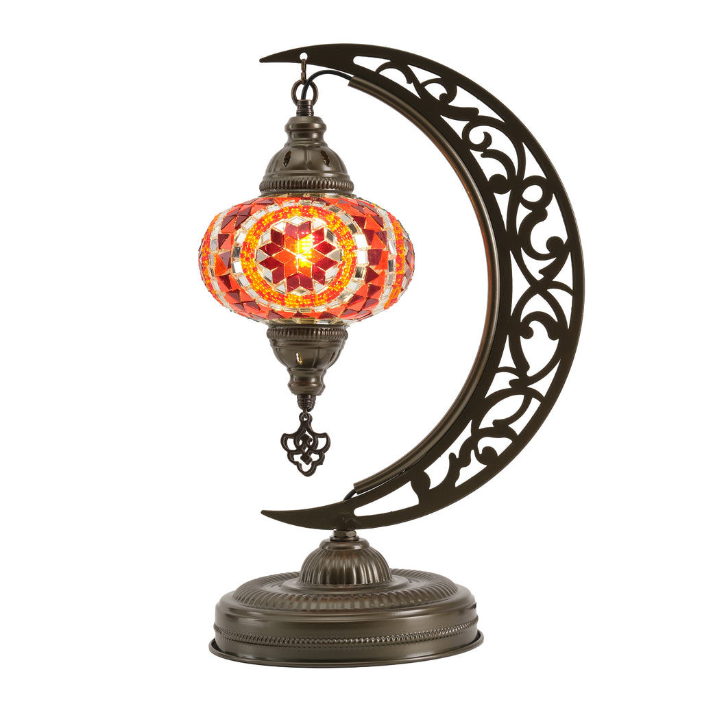 Turkish Mosaic Crescent Table Lamp (Orange)