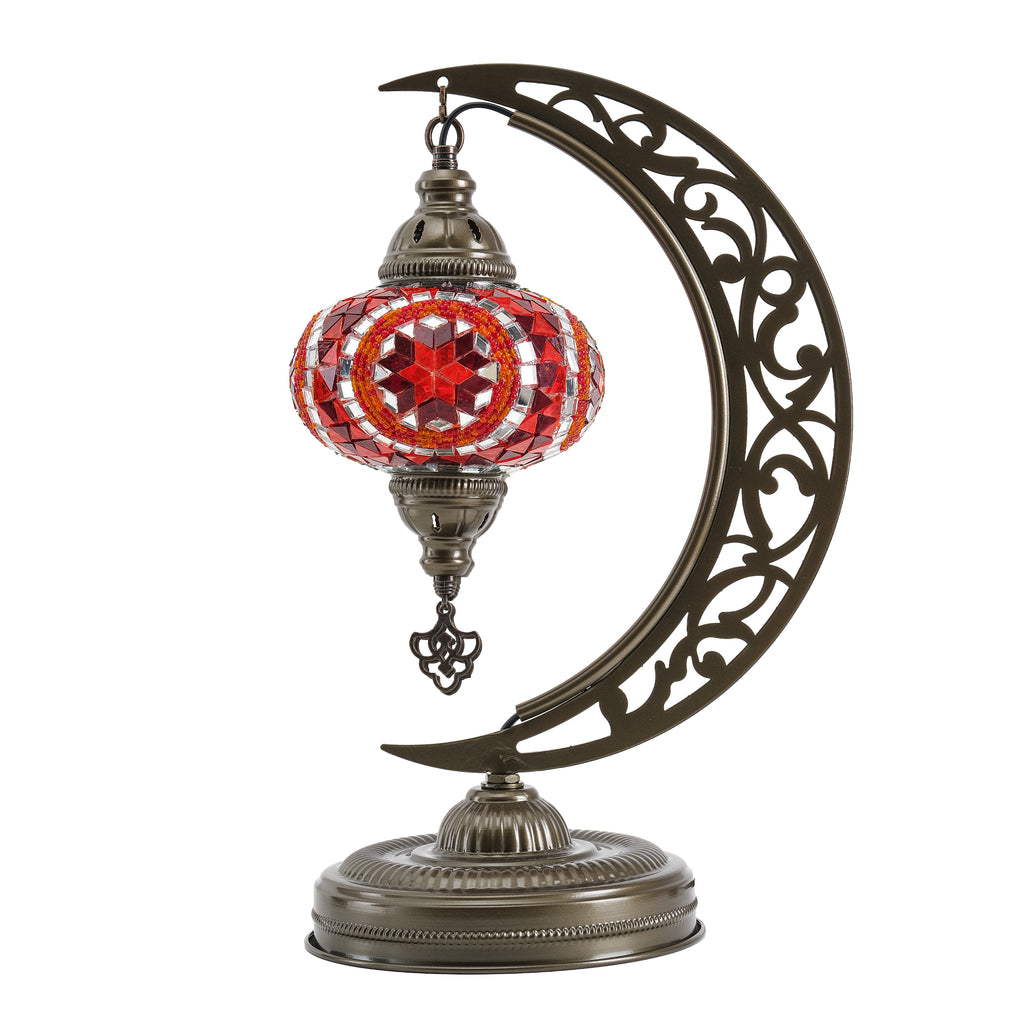 Turkish Mosaic Crescent Table Lamp (Orange)