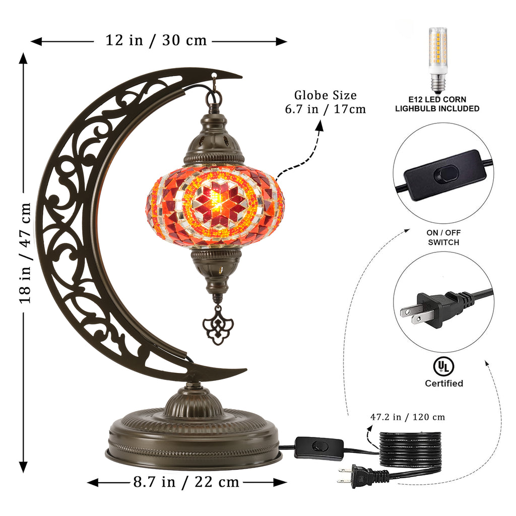 Turkish Mosaic Crescent Table Lamp (Orange)