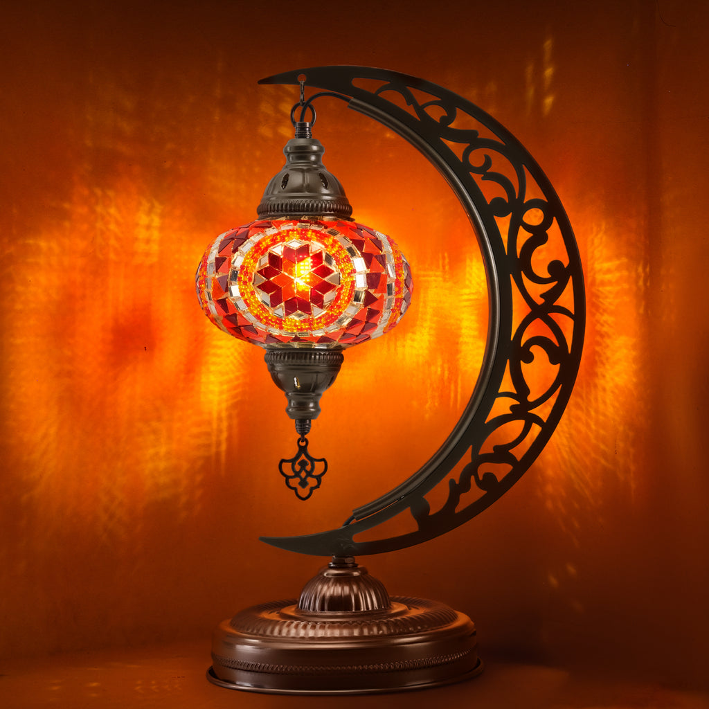 Turkish Mosaic Crescent Table Lamp (Orange)