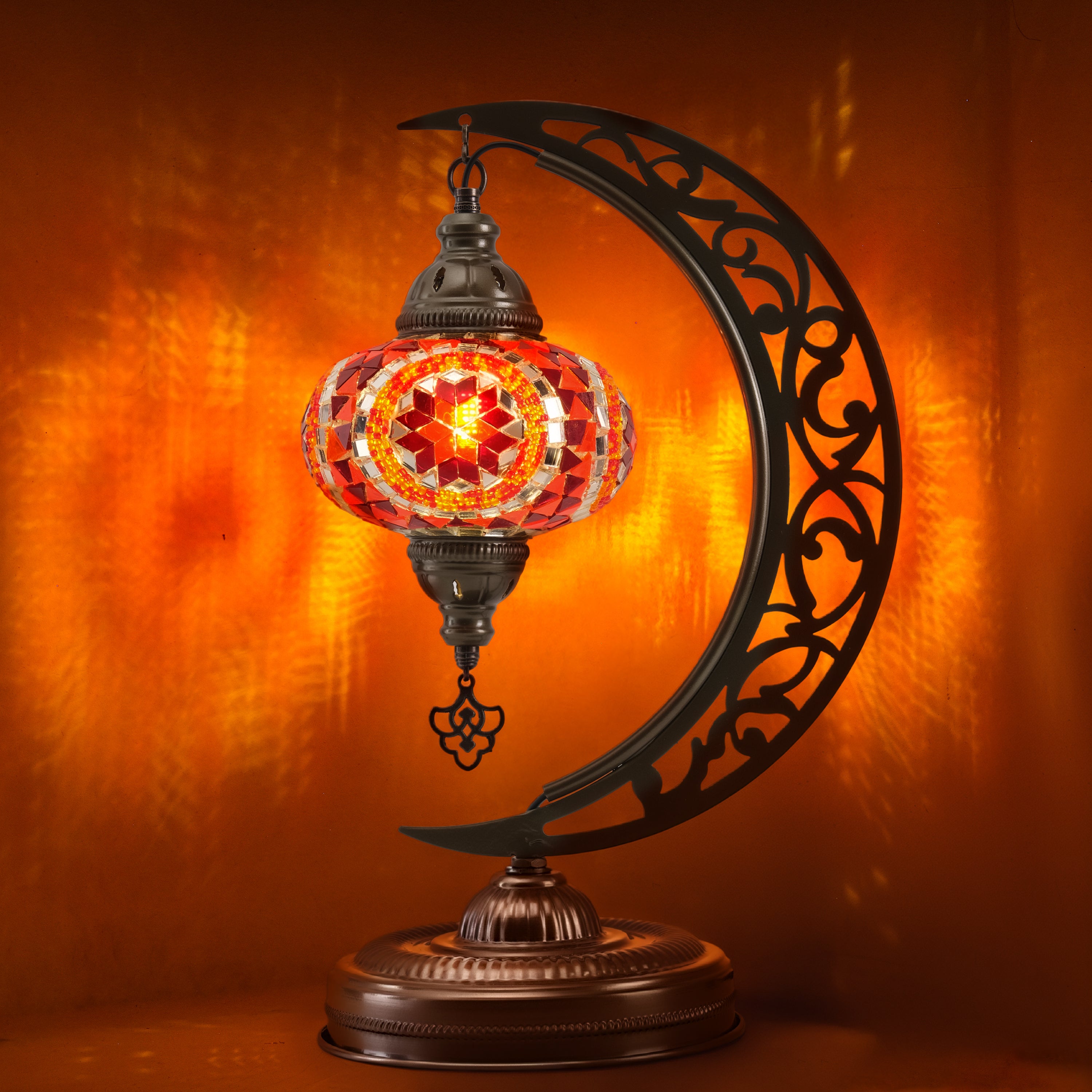 Turkish Mosaic Crescent Table Lamp (Orange)