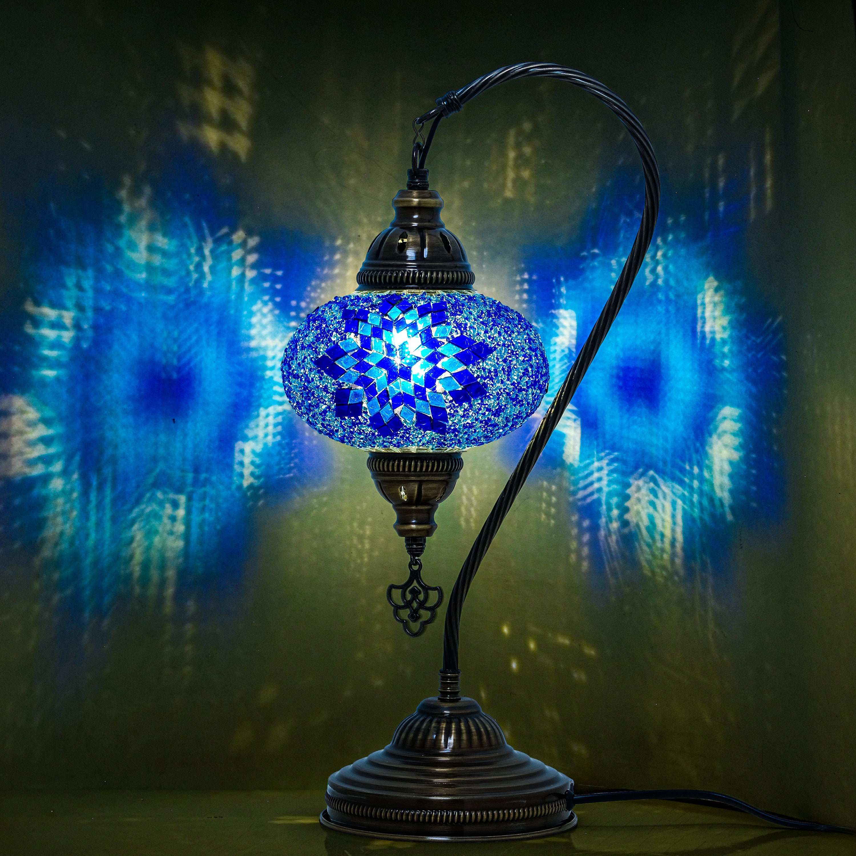 Mozaist Handmade Turkish Mosaic Swan Table Lamp Blue
