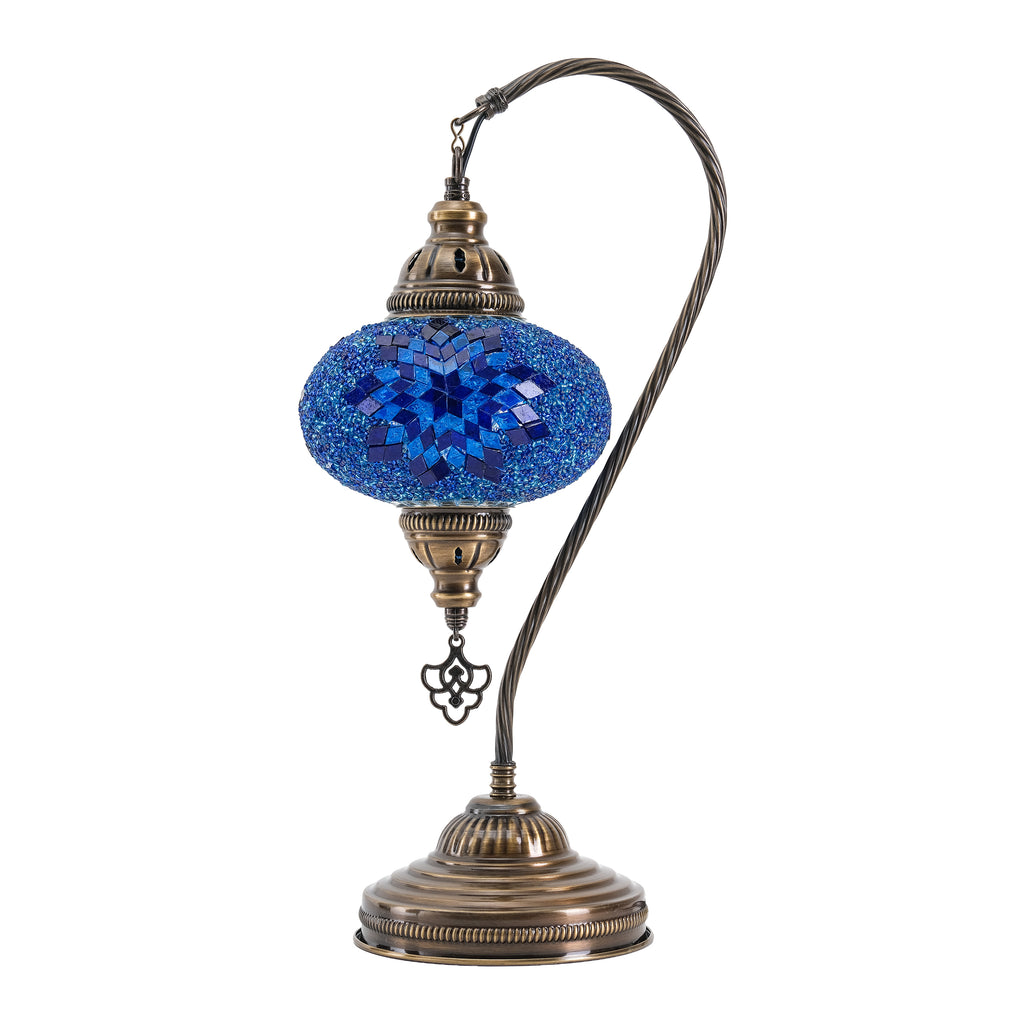 Mozaist Handmade Turkish Mosaic Swan Table Lamp Blue