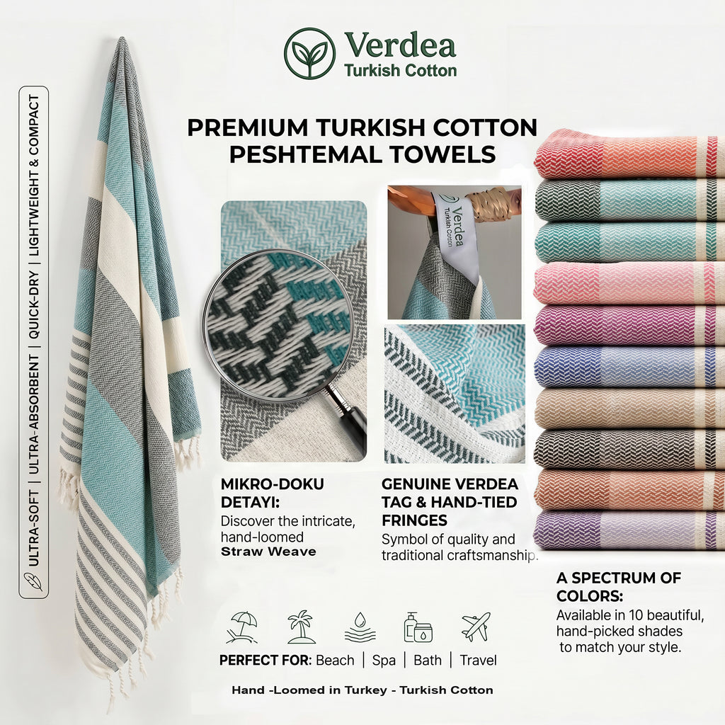 Green Premium Turkish Cotton Peshtemal – Lightweight Spa & Beach Towel, Soft, Absorbent & Quick Dry (HPS-01)