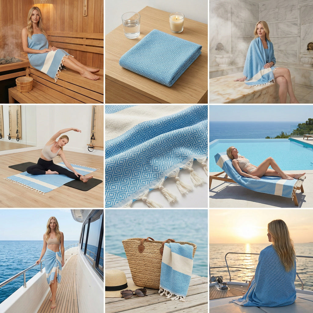 Turquoise Diamond Premium Turkish Cotton Peshtemal – Lightweight Spa & Beach Towel, Soft, Absorbent & Quick Dry (EPS-01)