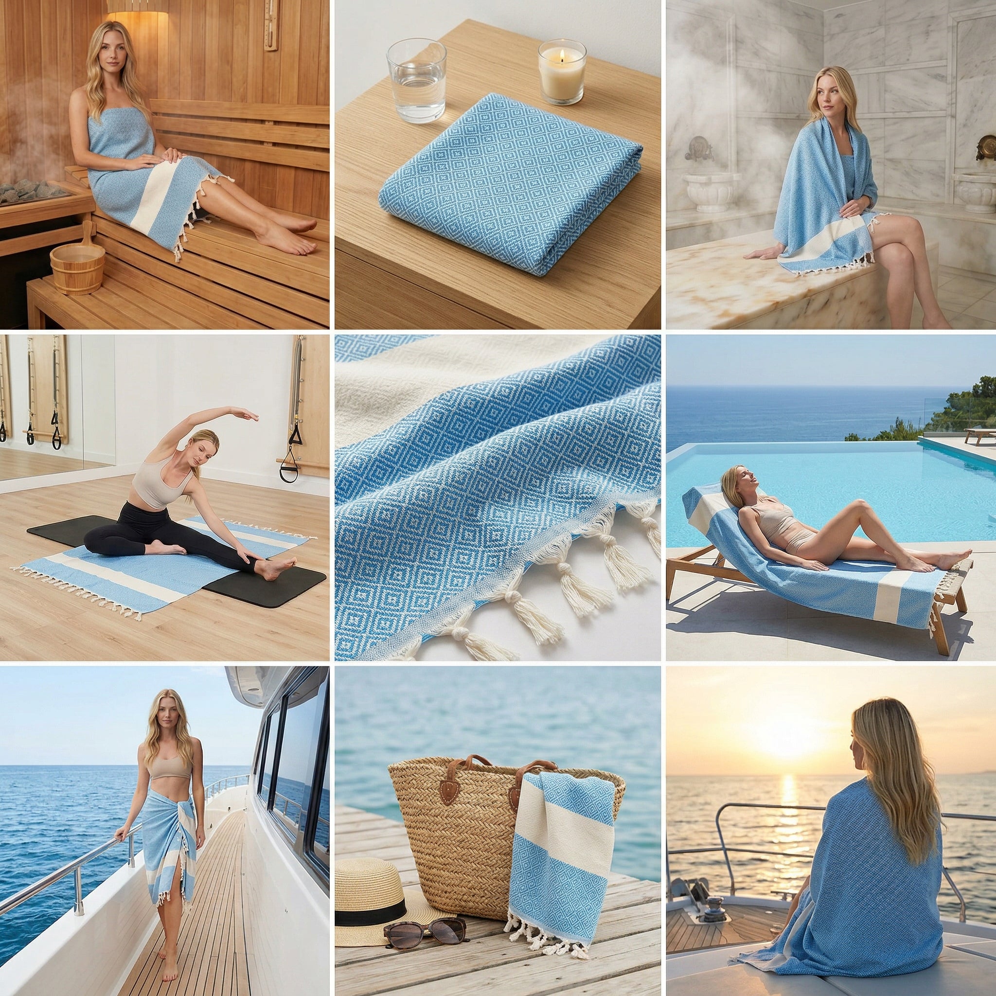 Turquoise Diamond Premium Turkish Cotton Peshtemal – Lightweight Spa & Beach Towel, Soft, Absorbent & Quick Dry (EPS-01)