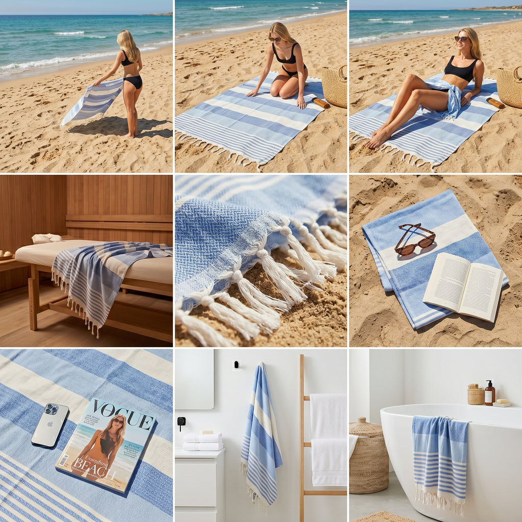 Blue Premium Turkish Cotton Peshtemal – Lightweight Spa & Beach Towel, Soft, Absorbent & Quick Dry (HPS-01)