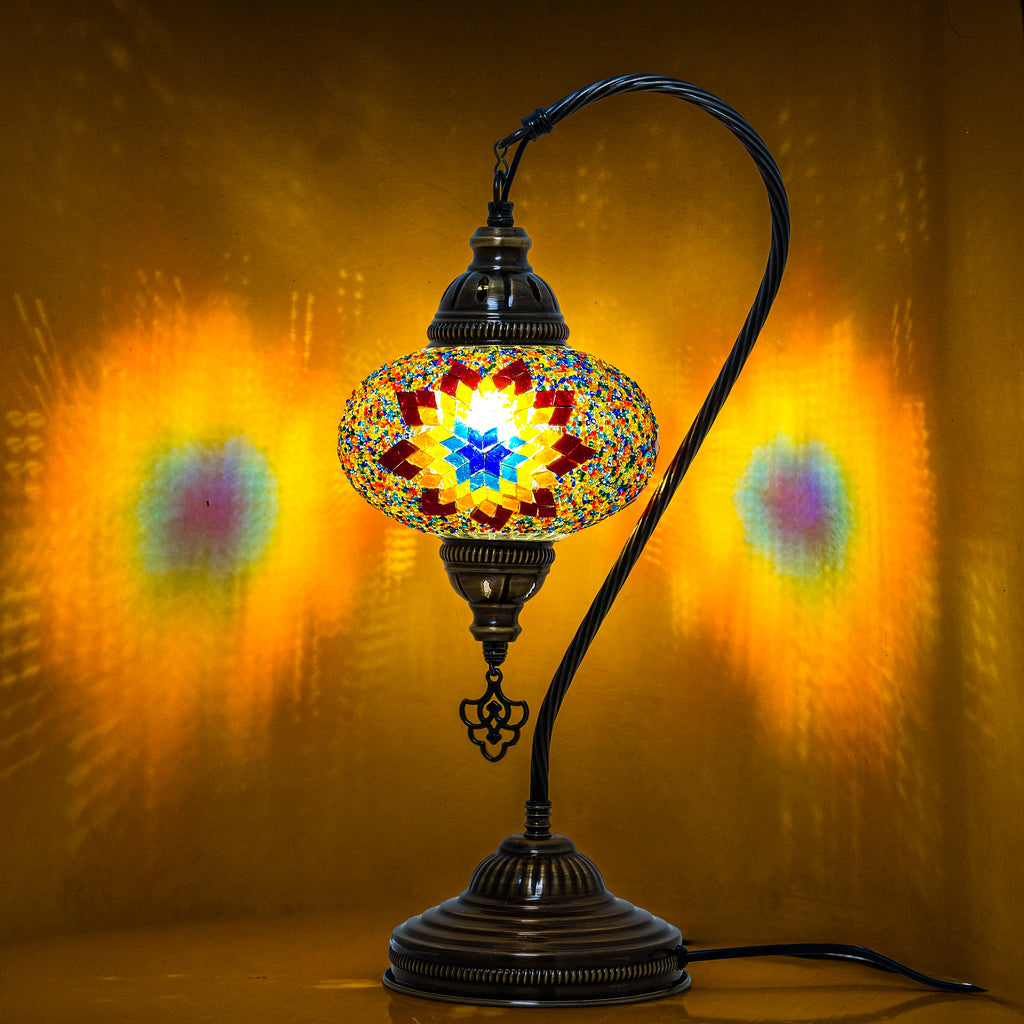 Mozaist Handmade Turkish Mosaic Swan Table Lamp Fire Design