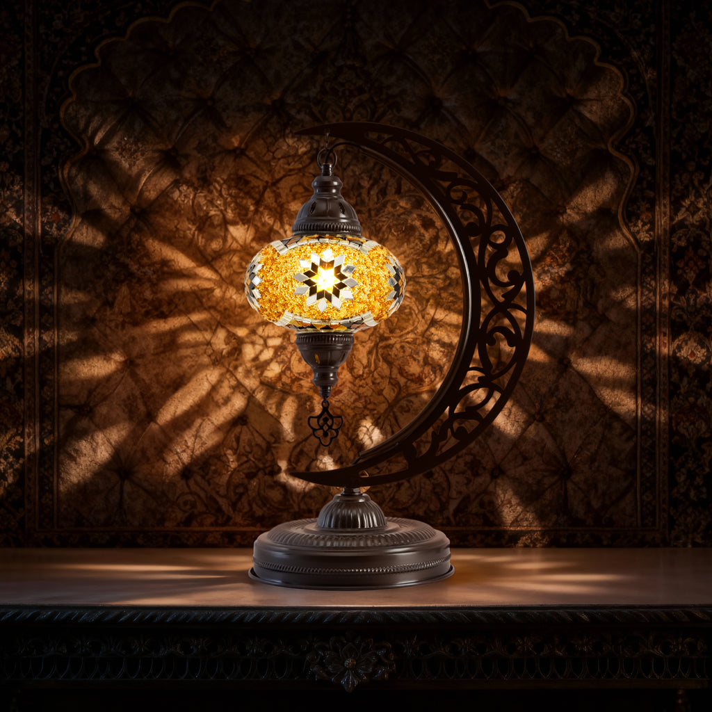 Turkish Mosaic Crescent Table Lamp (Brown)