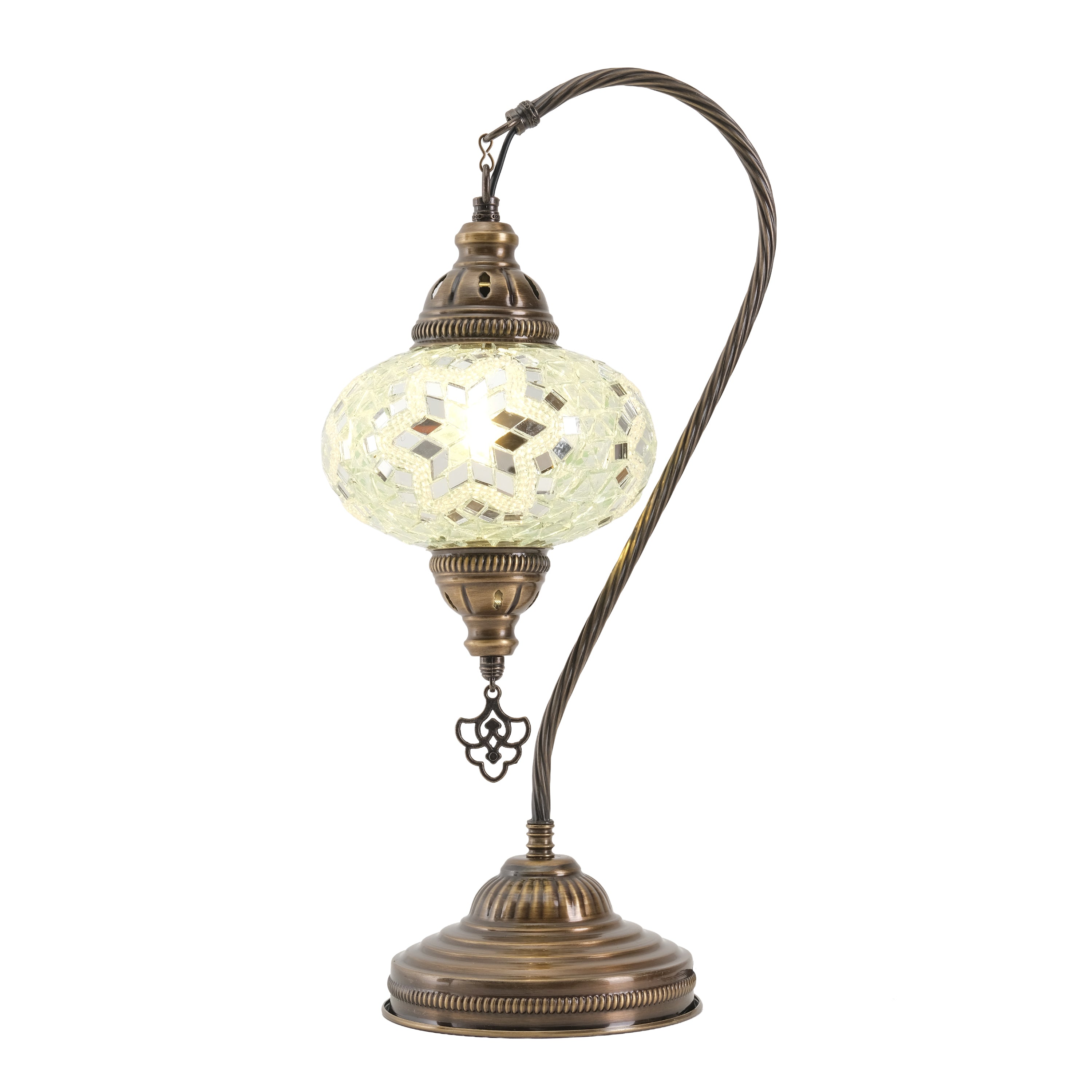 Mozaist Handmade Turkish Mosaic Swan Table Lamp White