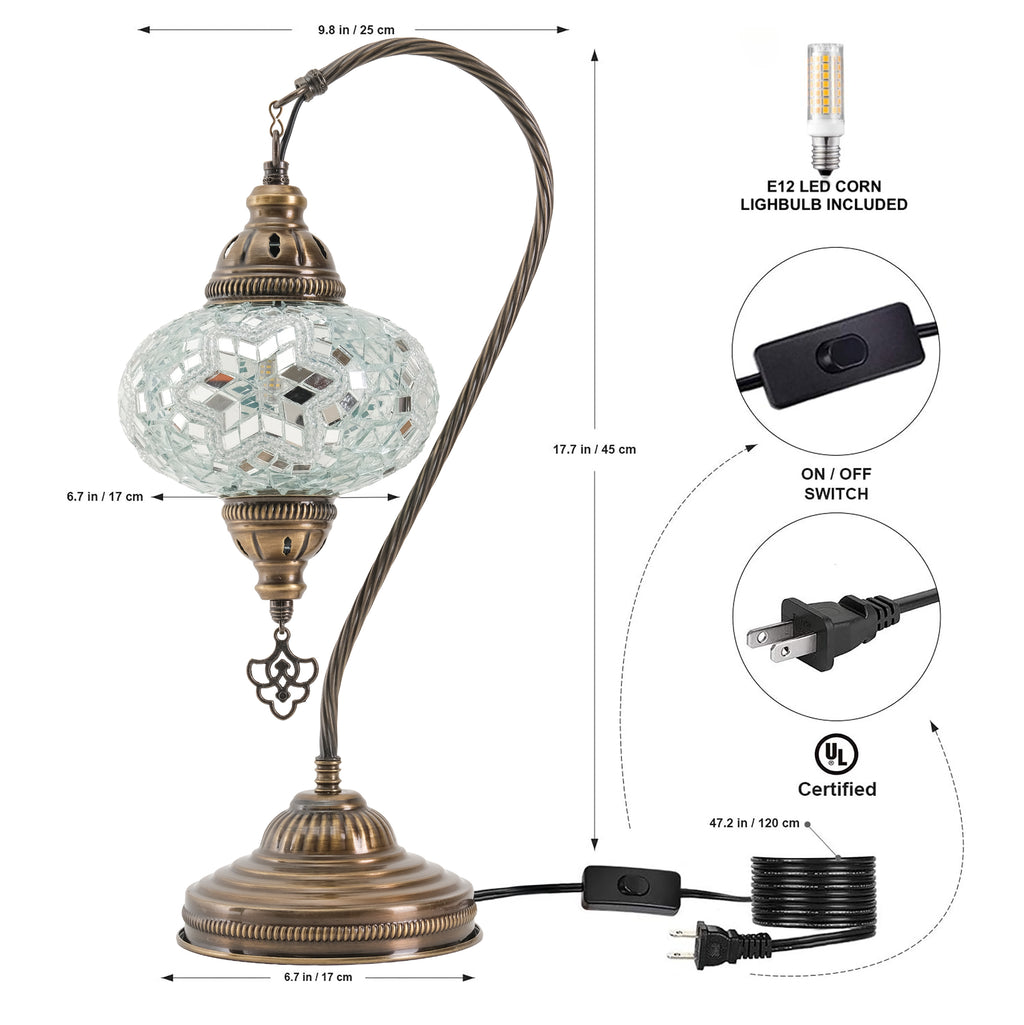 Mozaist Handmade Turkish Mosaic Swan Table Lamp White