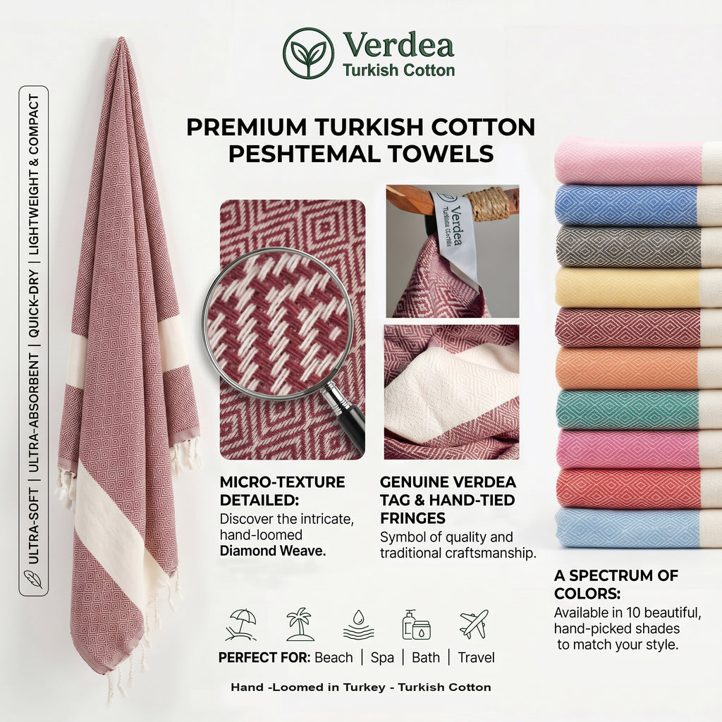 Plum color Diamond Premium Turkish Cotton Peshtemal – Lightweight Spa & Beach Towel, Soft, Absorbent & Quick Dry (EPS-01)