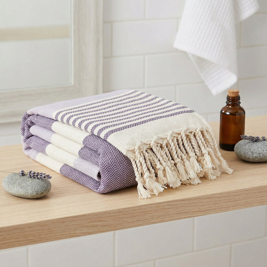 Purple Premium Turkish Cotton Peshtemal – Lightweight Spa & Beach Towel, Soft, Absorbent & Quick Dry (HPS-01)
