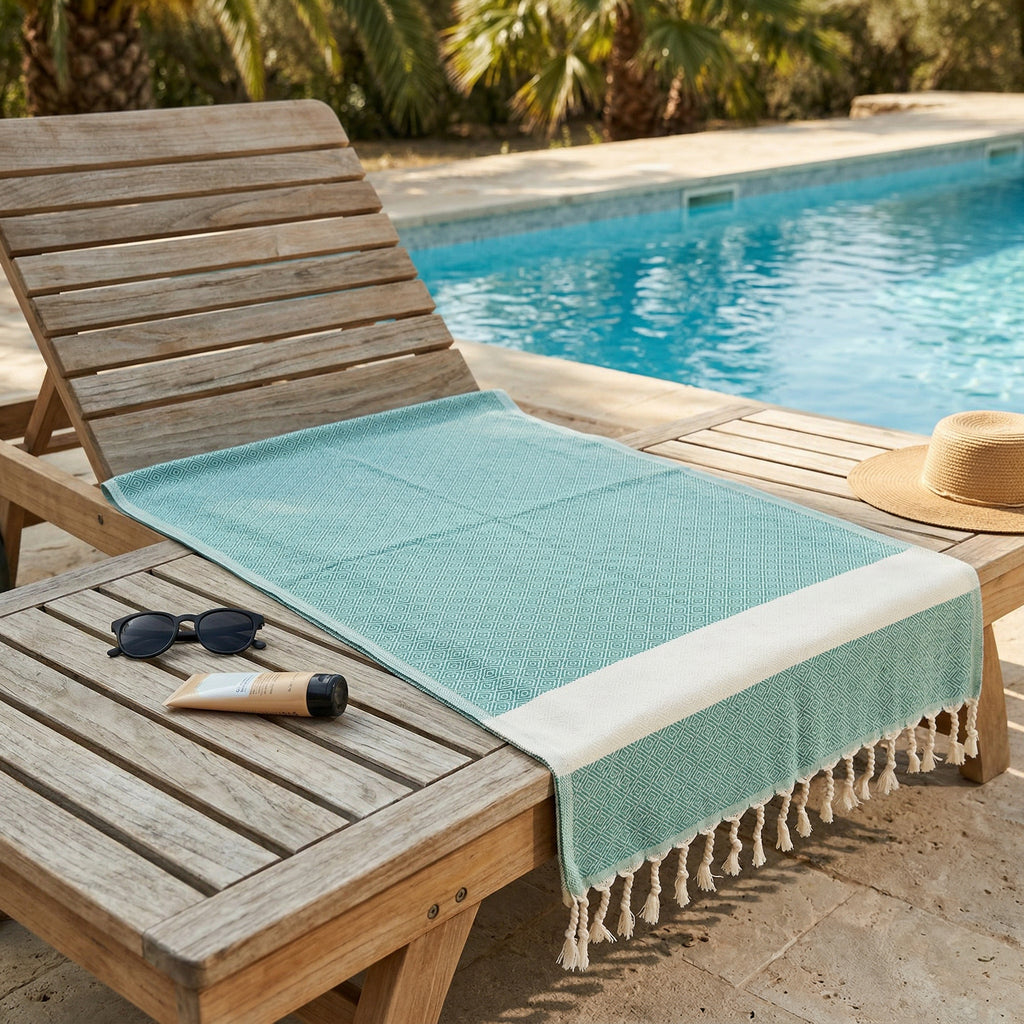 Green Diamond Premium Turkish Cotton Peshtemal – Lightweight Spa & Beach Towel, Soft, Absorbent & Quick Dry (EPS-01)