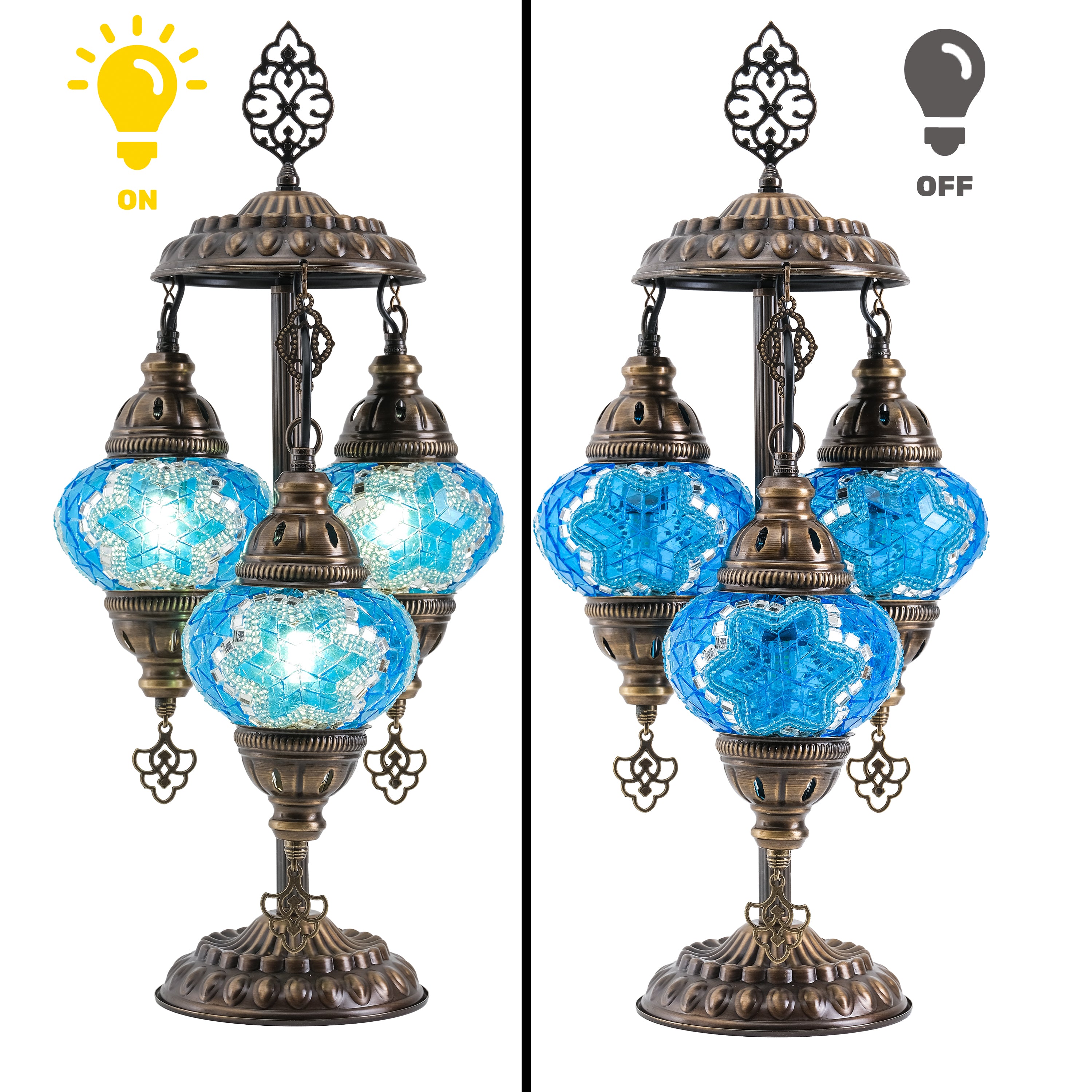 3-Globe Turkish Mosaic Table Lamp (Blue)