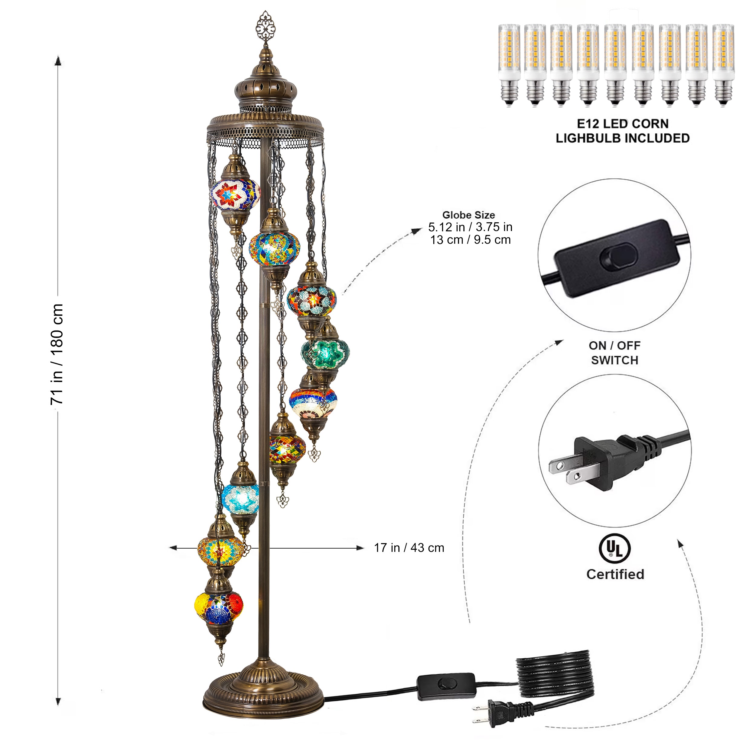 9- Globe Turkish Mosaic Floor Lamp (Multicolor)