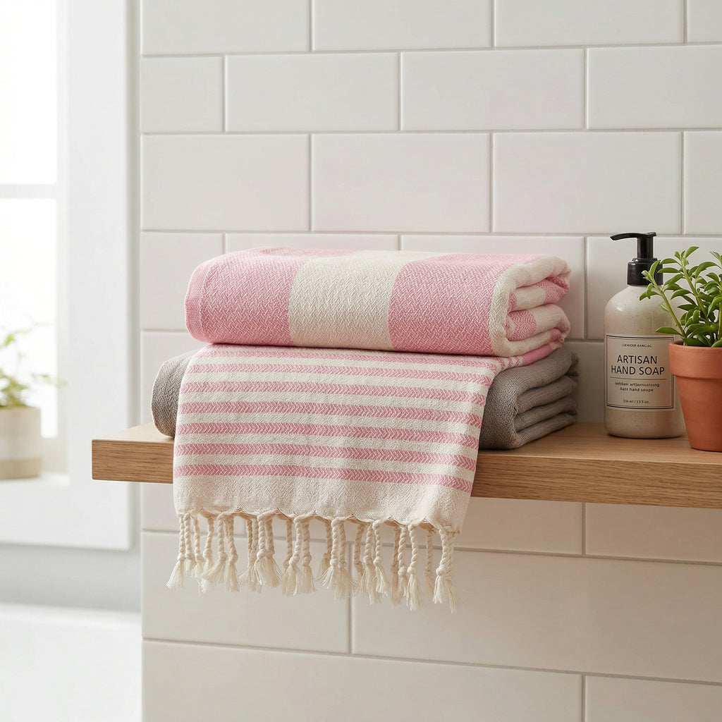 Pink Premium Turkish Cotton Peshtemal – Lightweight Spa & Beach Towel, Soft, Absorbent & Quick Dry (HPS-01)