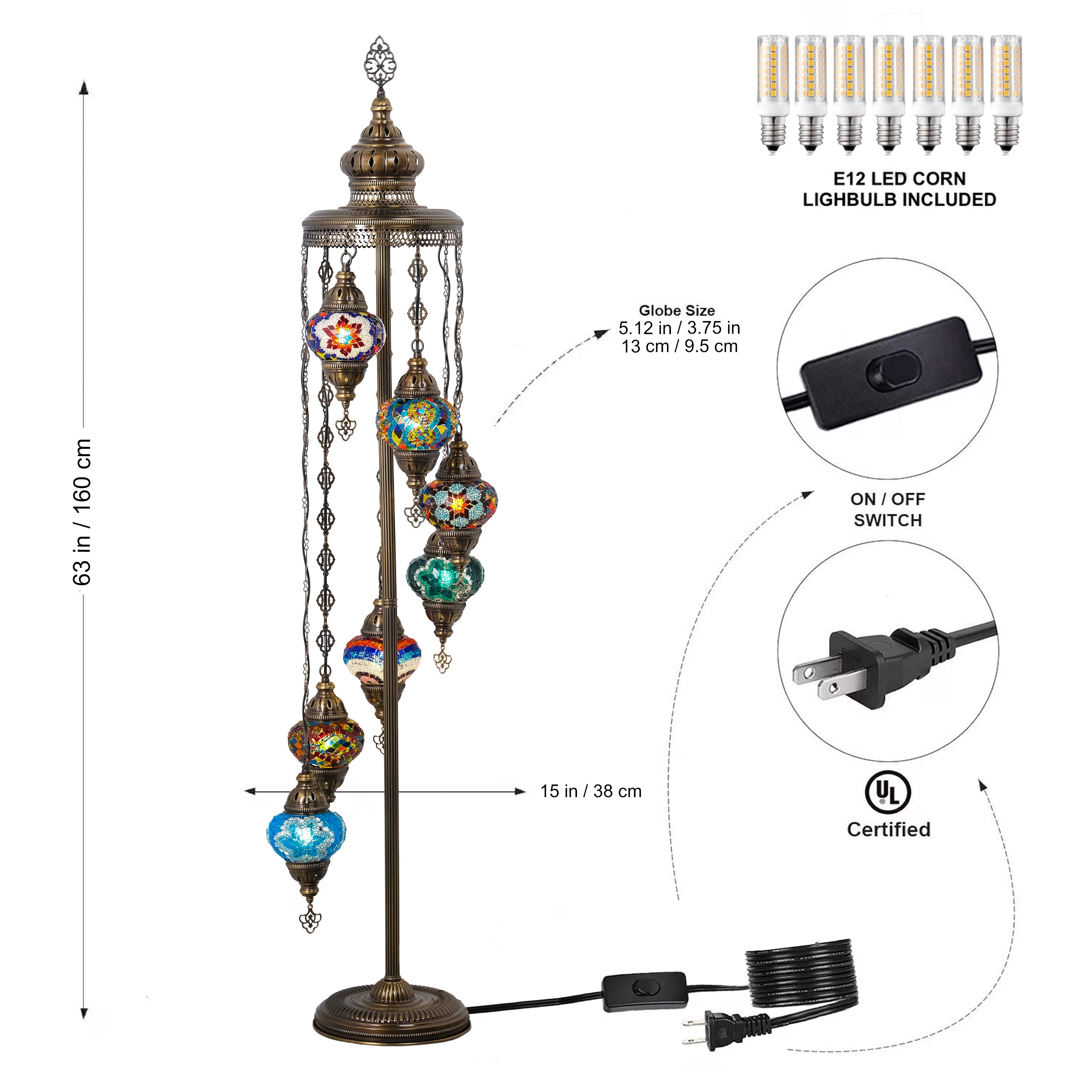 7-Globe Turkish Mosaic Floor Lamp (Multicolor)