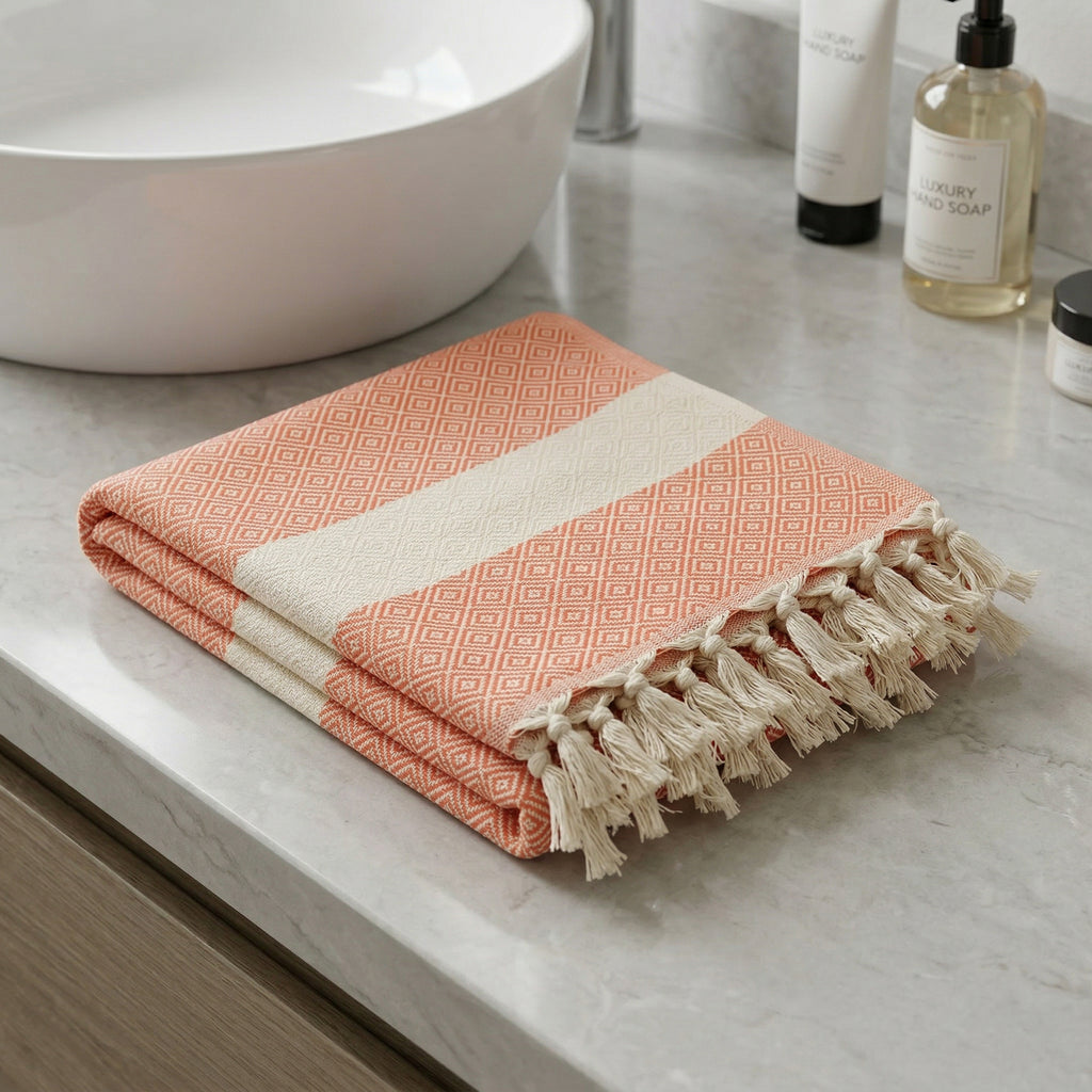 Orange Diamond Premium Turkish Cotton Peshtemal – Lightweight Spa & Beach Towel, Soft, Absorbent & Quick Dry (EPS-01)