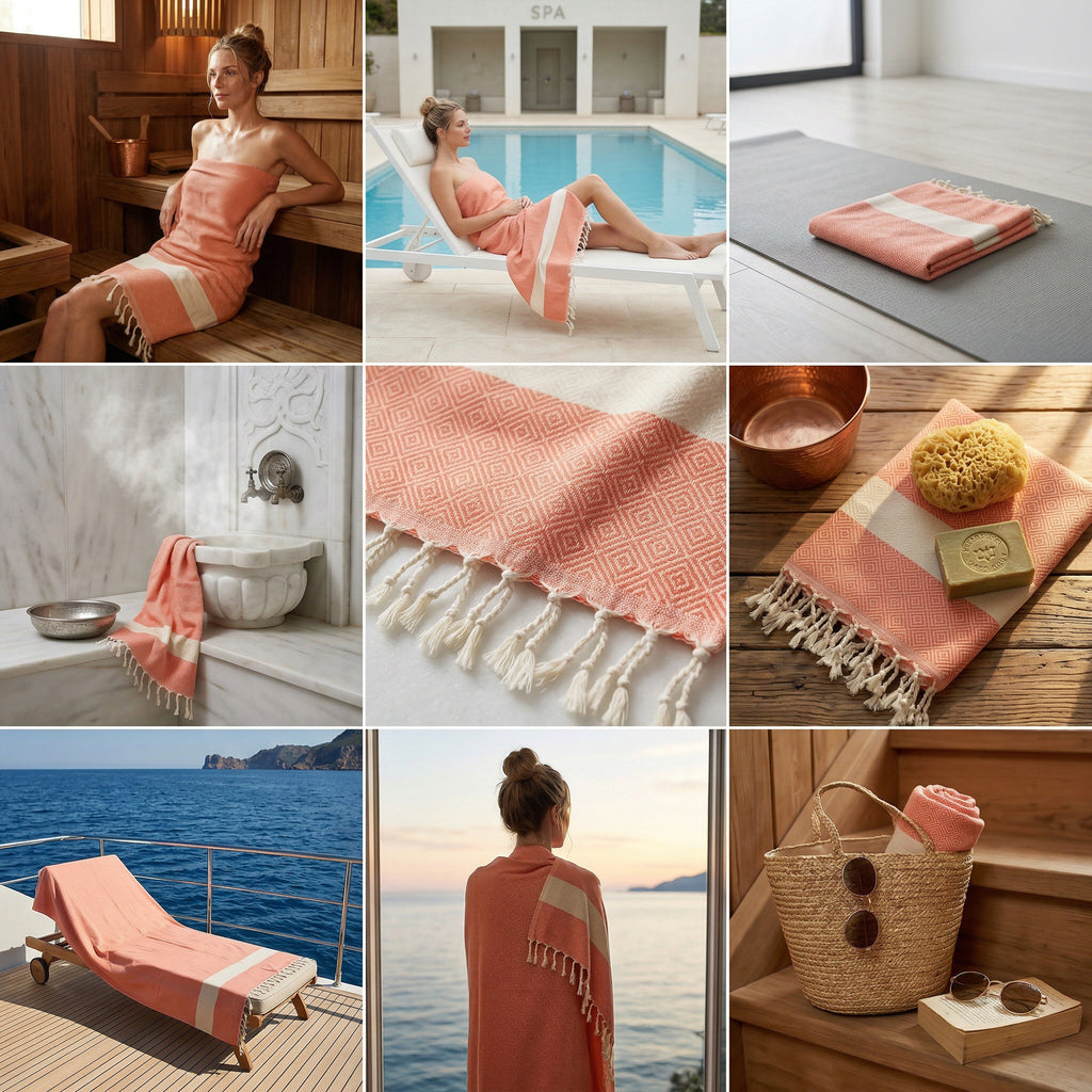 Orange Diamond Premium Turkish Cotton Peshtemal – Lightweight Spa & Beach Towel, Soft, Absorbent & Quick Dry (EPS-01)