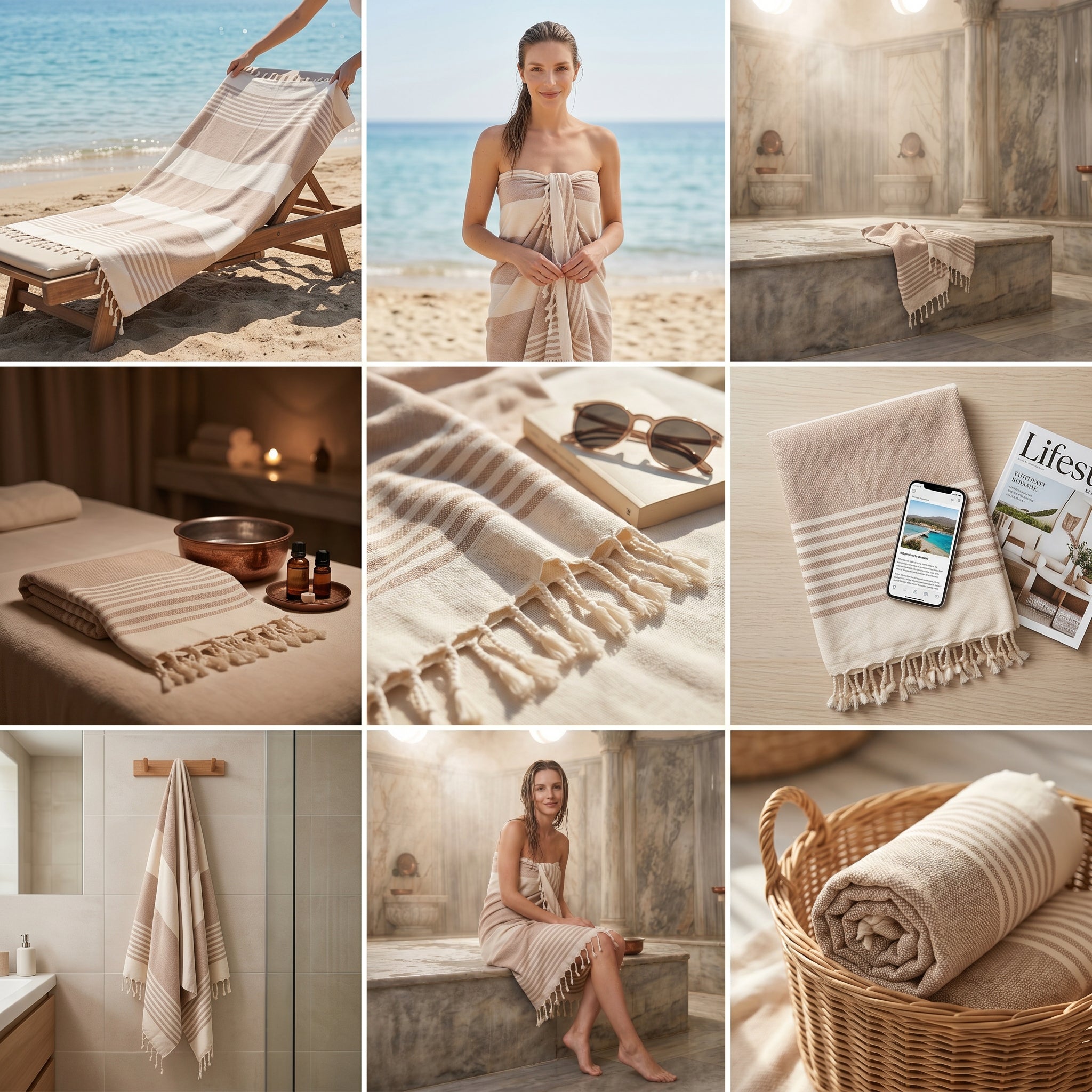 Earthy Brown Premium Turkish Cotton Peshtemal – Lightweight Spa & Beach Towel, Soft, Absorbent & Quick Dry (HPS-01)