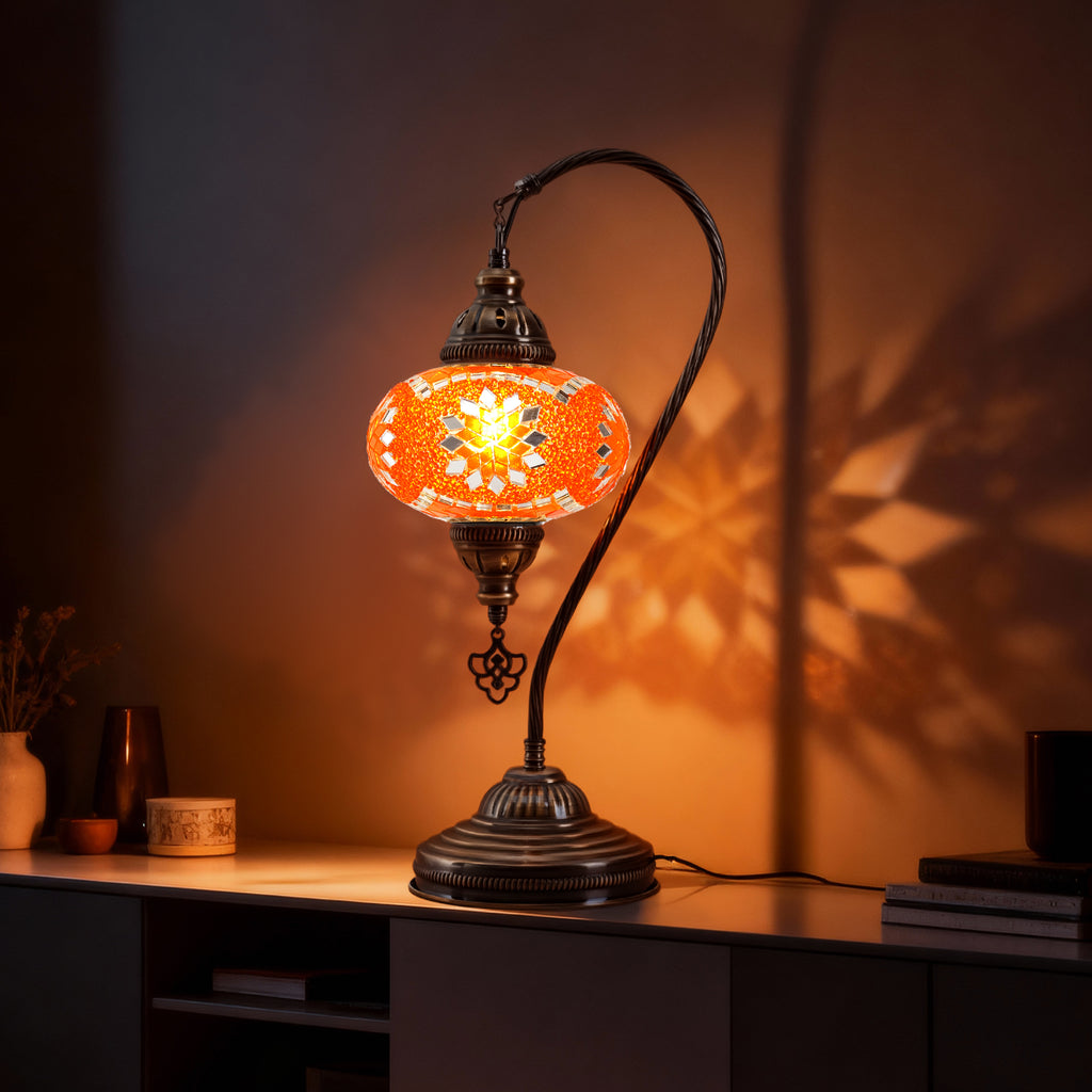 Mozaist Handmade Turkish Mosaic Swan Table Lamp Orange