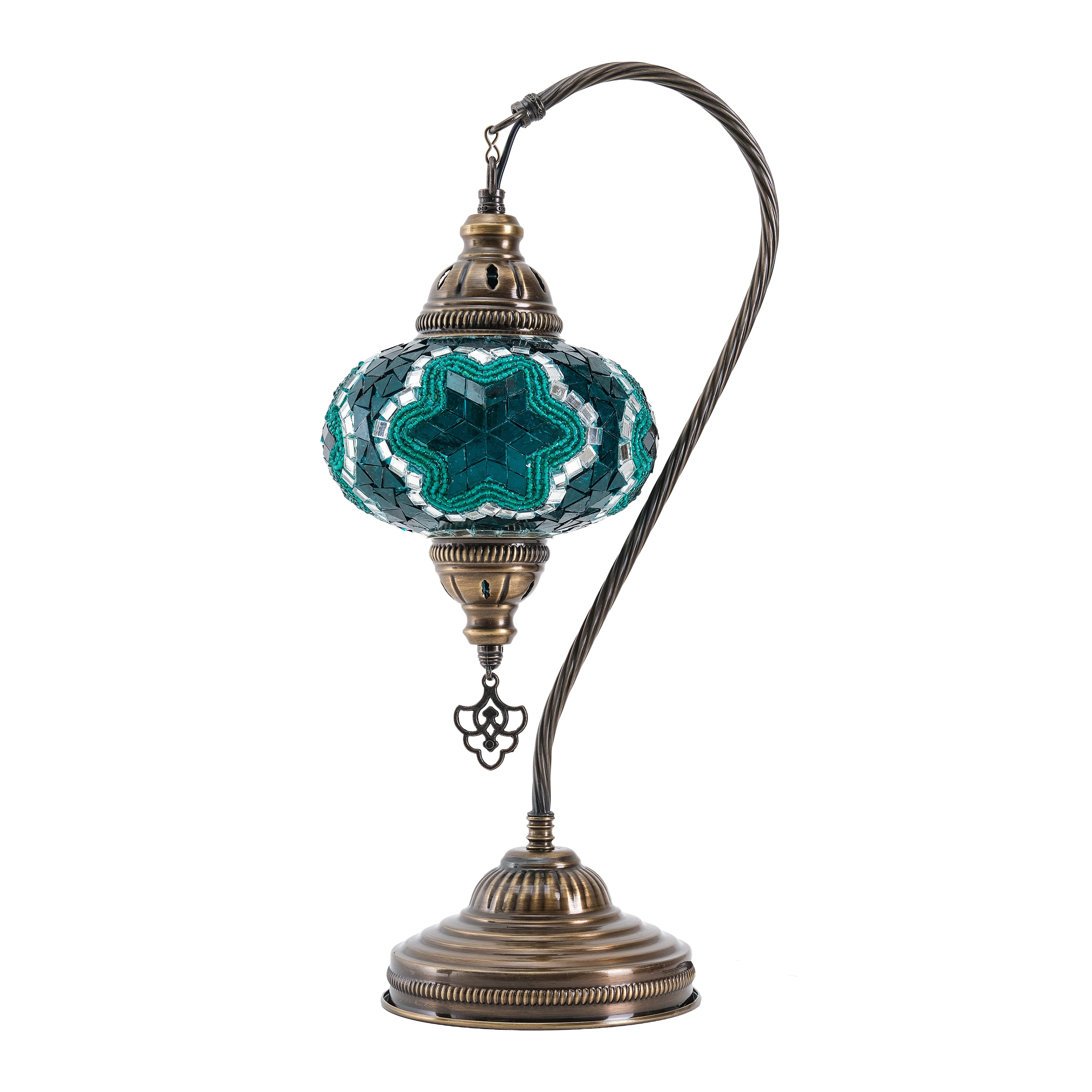 Mozaist Handmade Turkish Mosaic Swan Table Lamp Emerald Green