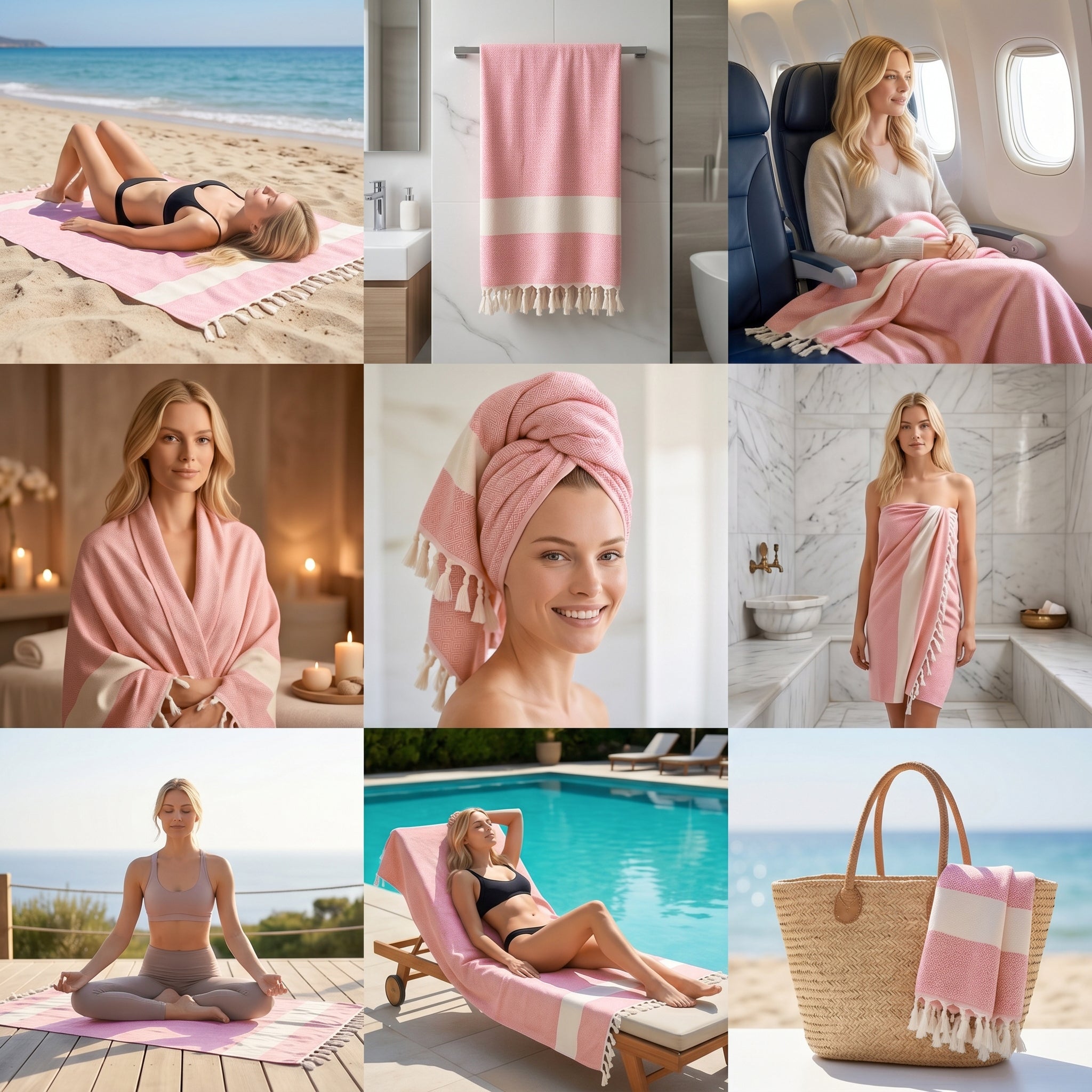 Pink Diamond Premium Turkish Cotton Peshtemal – Lightweight Spa & Beach Towel, Soft, Absorbent & Quick Dry (EPS-01)
