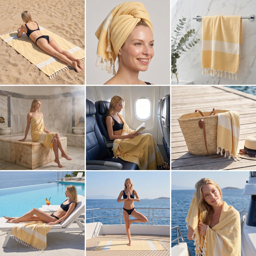 Yellow Diamond Premium Turkish Cotton Peshtemal – Lightweight Spa & Beach Towel, Soft, Absorbent & Quick Dry (EPS-01)