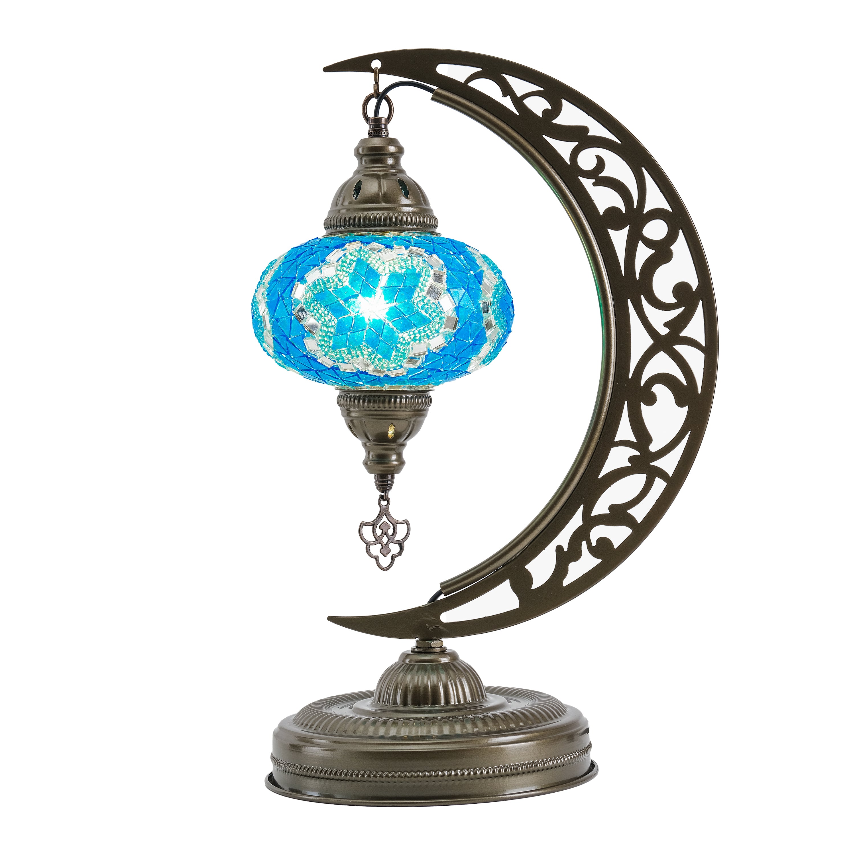 Turkish Mosaic Crescent Table Lamp (Turquoise Blue)