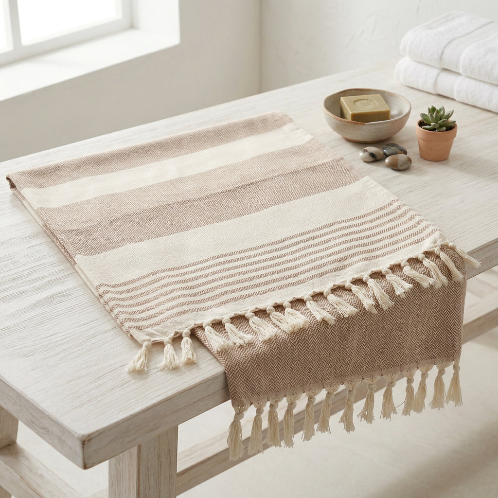Earthy Brown Premium Turkish Cotton Peshtemal – Lightweight Spa & Beach Towel, Soft, Absorbent & Quick Dry (HPS-01)