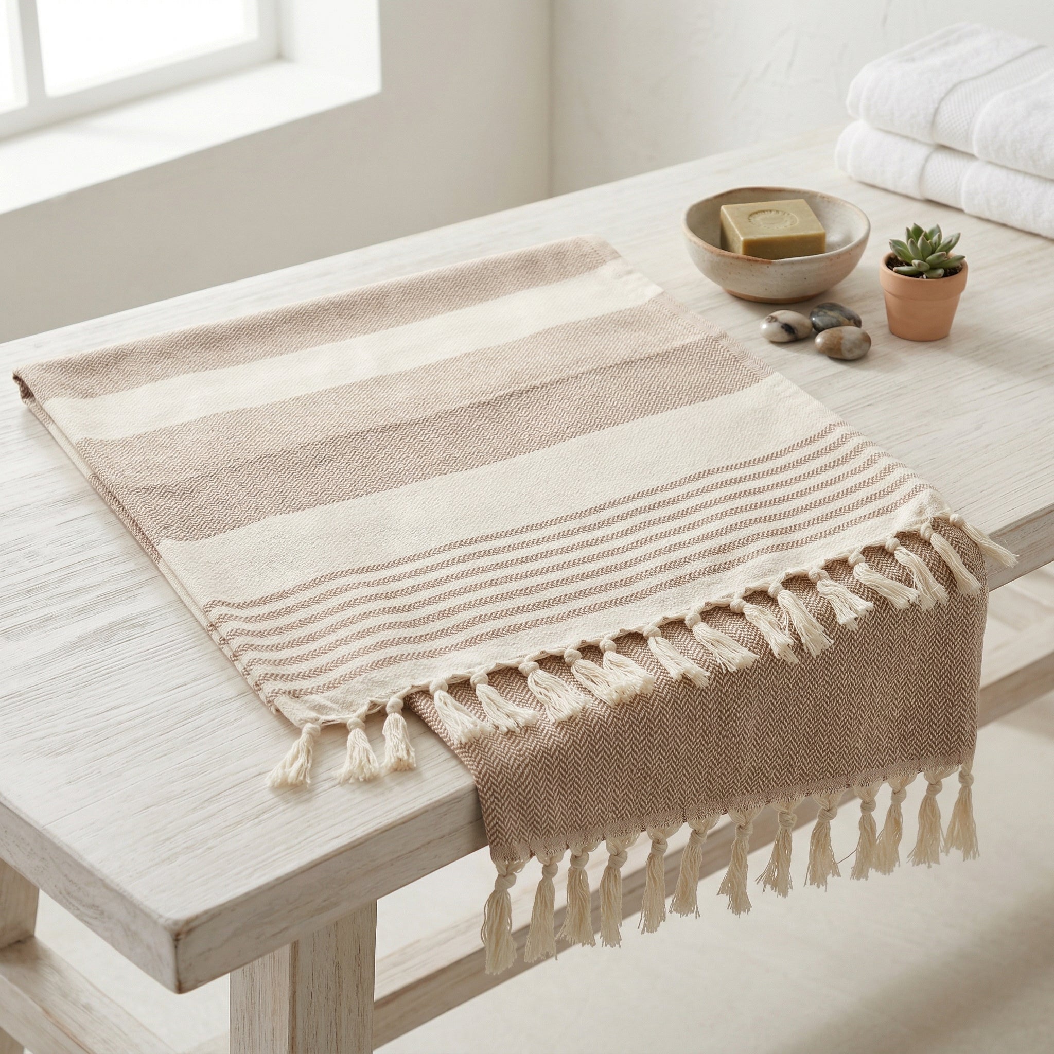 Earthy Brown Premium Turkish Cotton Peshtemal – Lightweight Spa & Beach Towel, Soft, Absorbent & Quick Dry (HPS-01)
