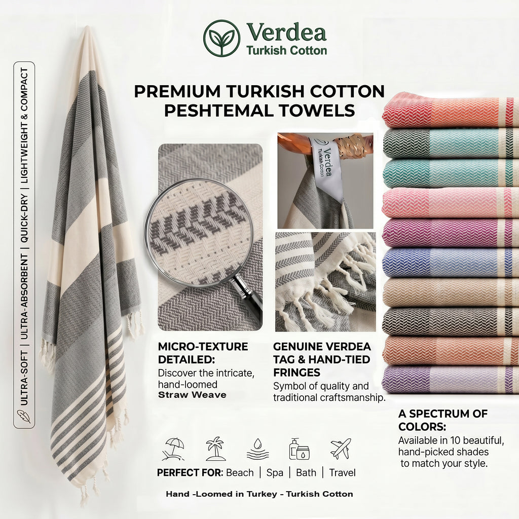 Black Grey Premium Turkish Cotton Peshtemal – Lightweight Spa & Beach Towel, Soft, Absorbent & Quick Dry (HPS-01)