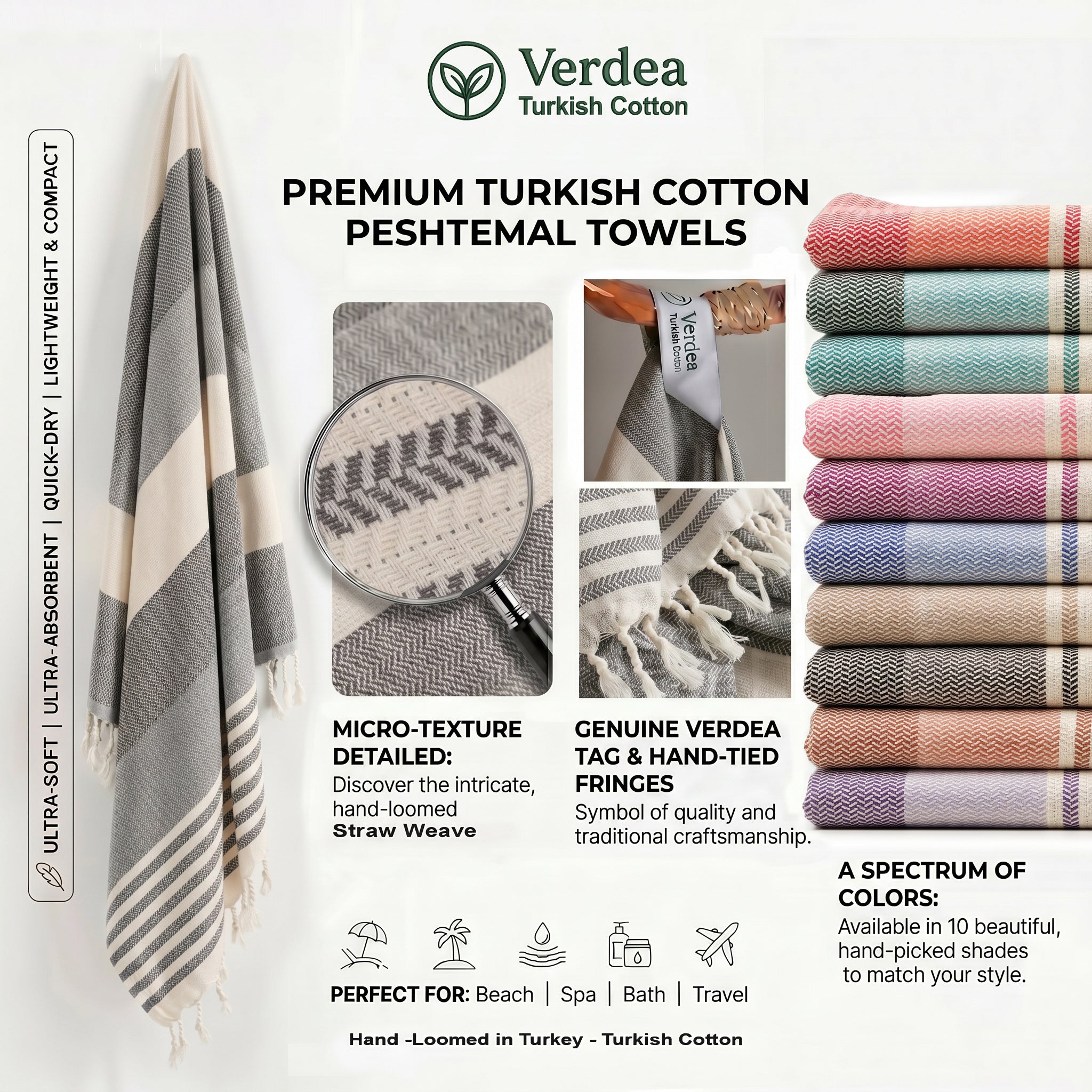Black Grey Premium Turkish Cotton Peshtemal – Lightweight Spa & Beach Towel, Soft, Absorbent & Quick Dry (HPS-01)