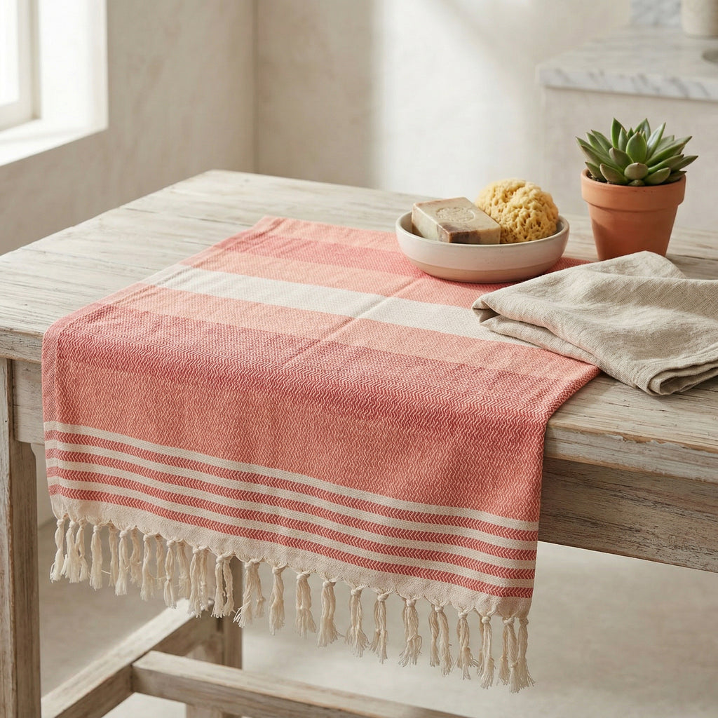 Orange Red Premium Turkish Cotton Peshtemal – Lightweight Spa & Beach Towel, Soft, Absorbent & Quick Dry (HPS-01)