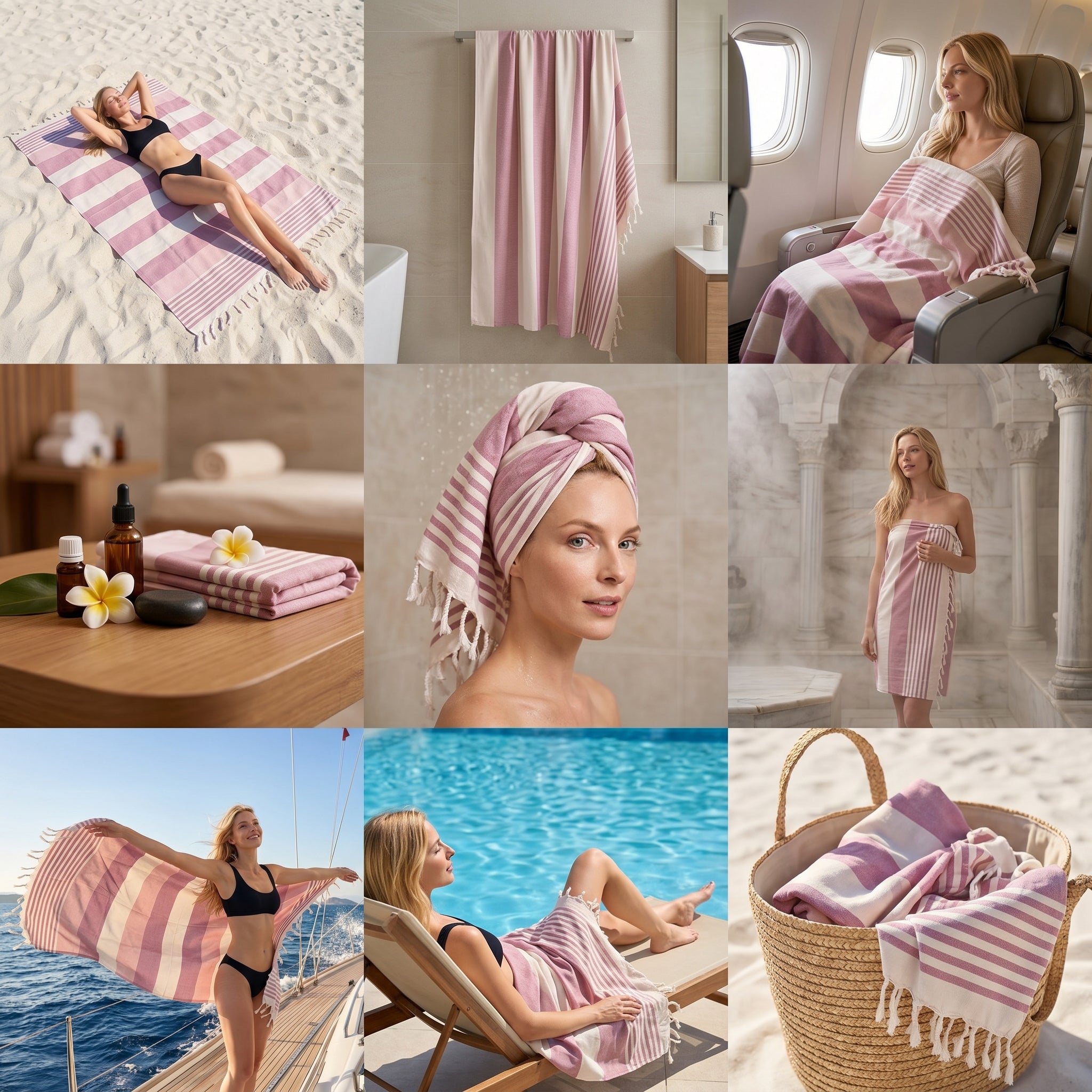 Pink Purple Premium Turkish Cotton Peshtemal – Lightweight Spa & Beach Towel, Soft, Absorbent & Quick Dry (APS-01)