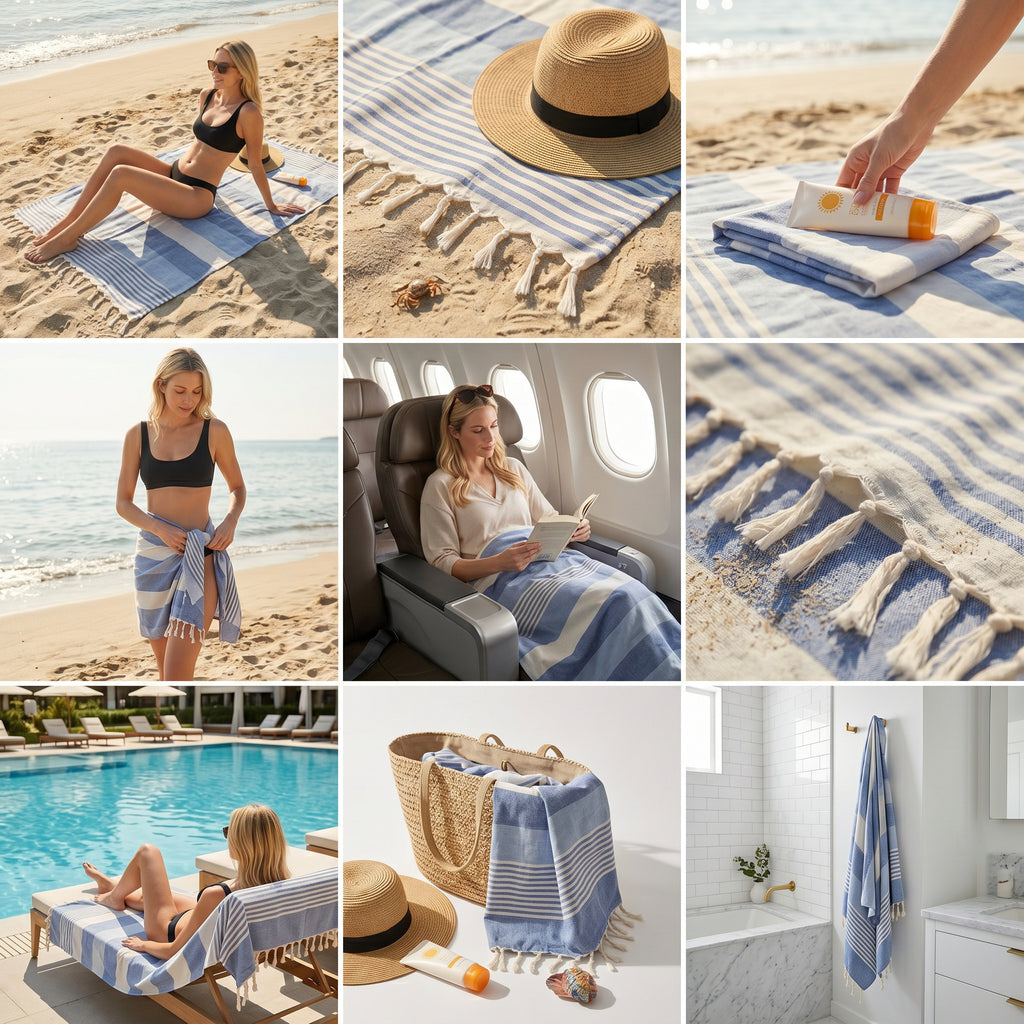 Blue Premium Turkish Cotton Peshtemal – Lightweight Spa & Beach Towel, Soft, Absorbent & Quick Dry (APS-01)