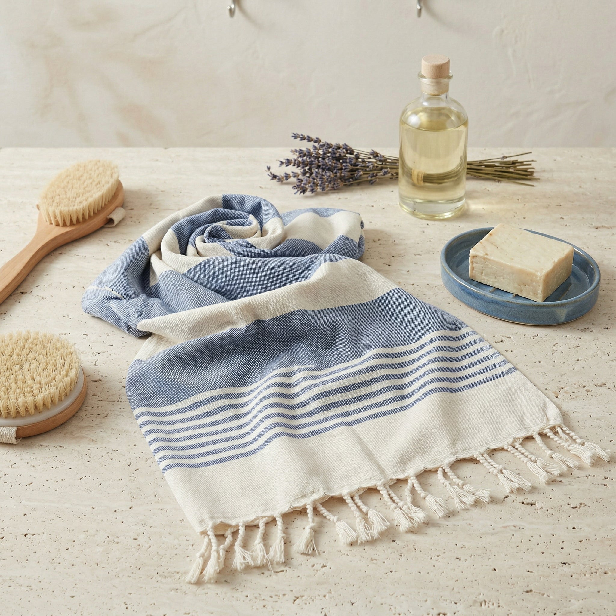 Blue Premium Turkish Cotton Peshtemal – Lightweight Spa & Beach Towel, Soft, Absorbent & Quick Dry (APS-01)