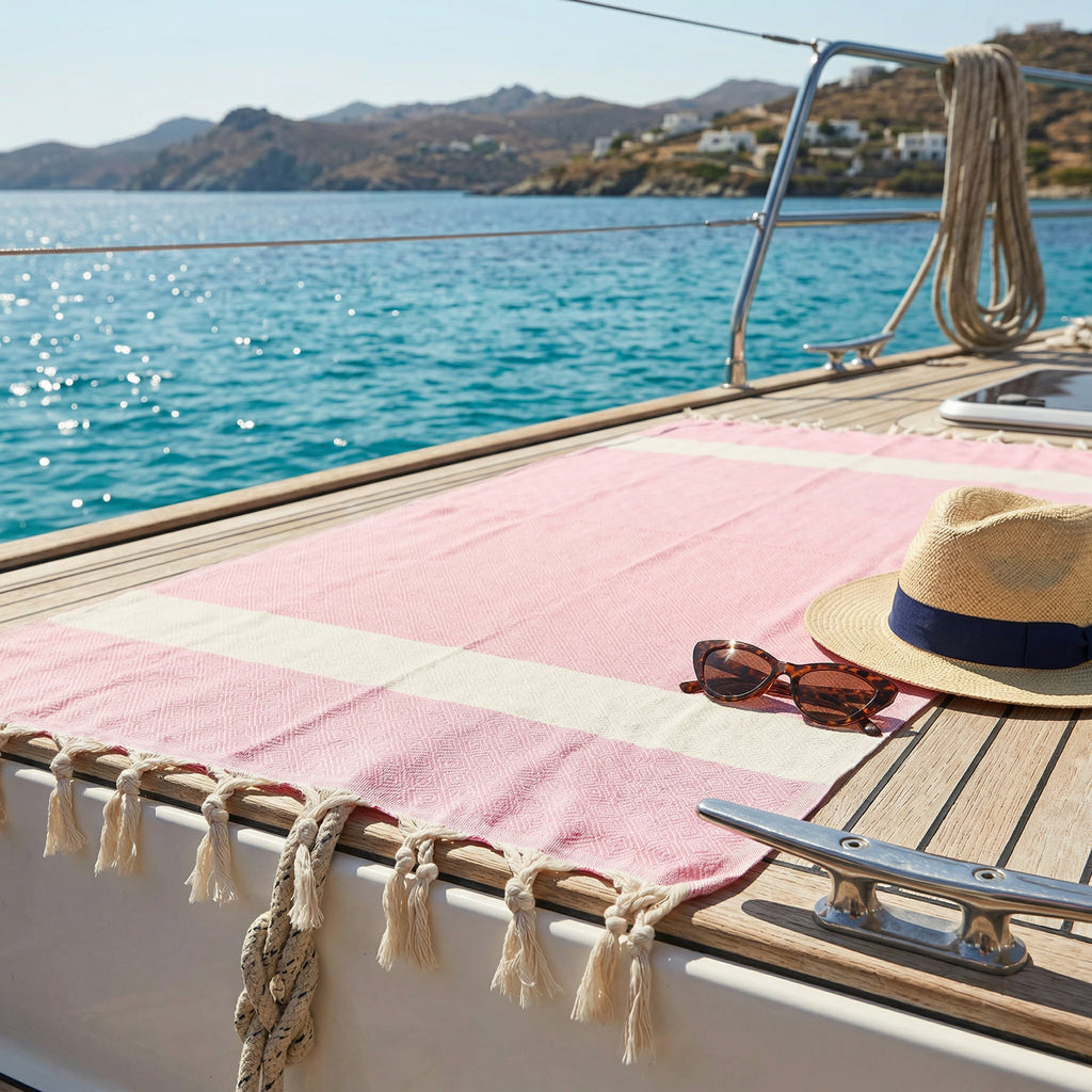 Light Pink Diamond Premium Turkish Cotton Peshtemal – Lightweight Spa & Beach Towel, Soft, Absorbent & Quick Dry (EPS-01)