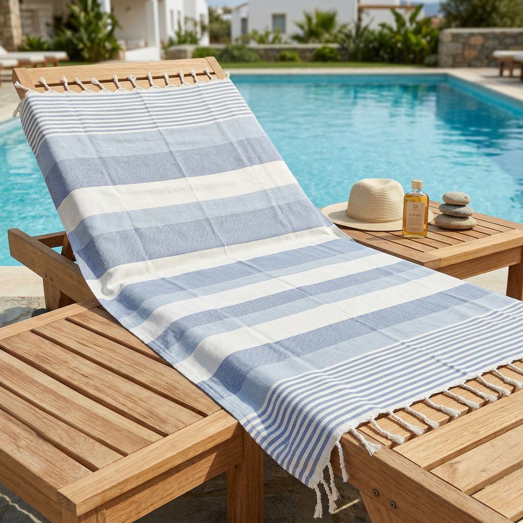Blue Premium Turkish Cotton Peshtemal – Lightweight Spa & Beach Towel, Soft, Absorbent & Quick Dry (APS-01)